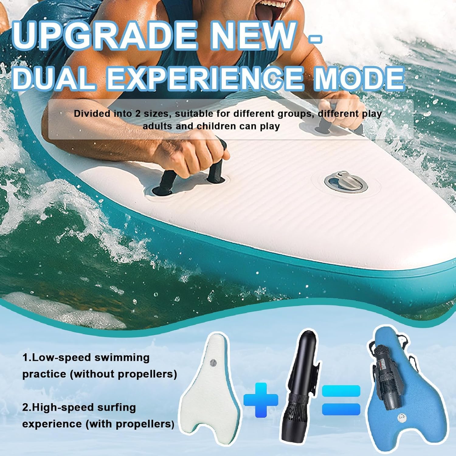 Elektrischer Unterwasser-Scooter und Bodyboard zum Schnorcheln, Tauchen und Wasseraktivitäten, 500-W-Motor, 40-130 Minuten Dauereinsatz