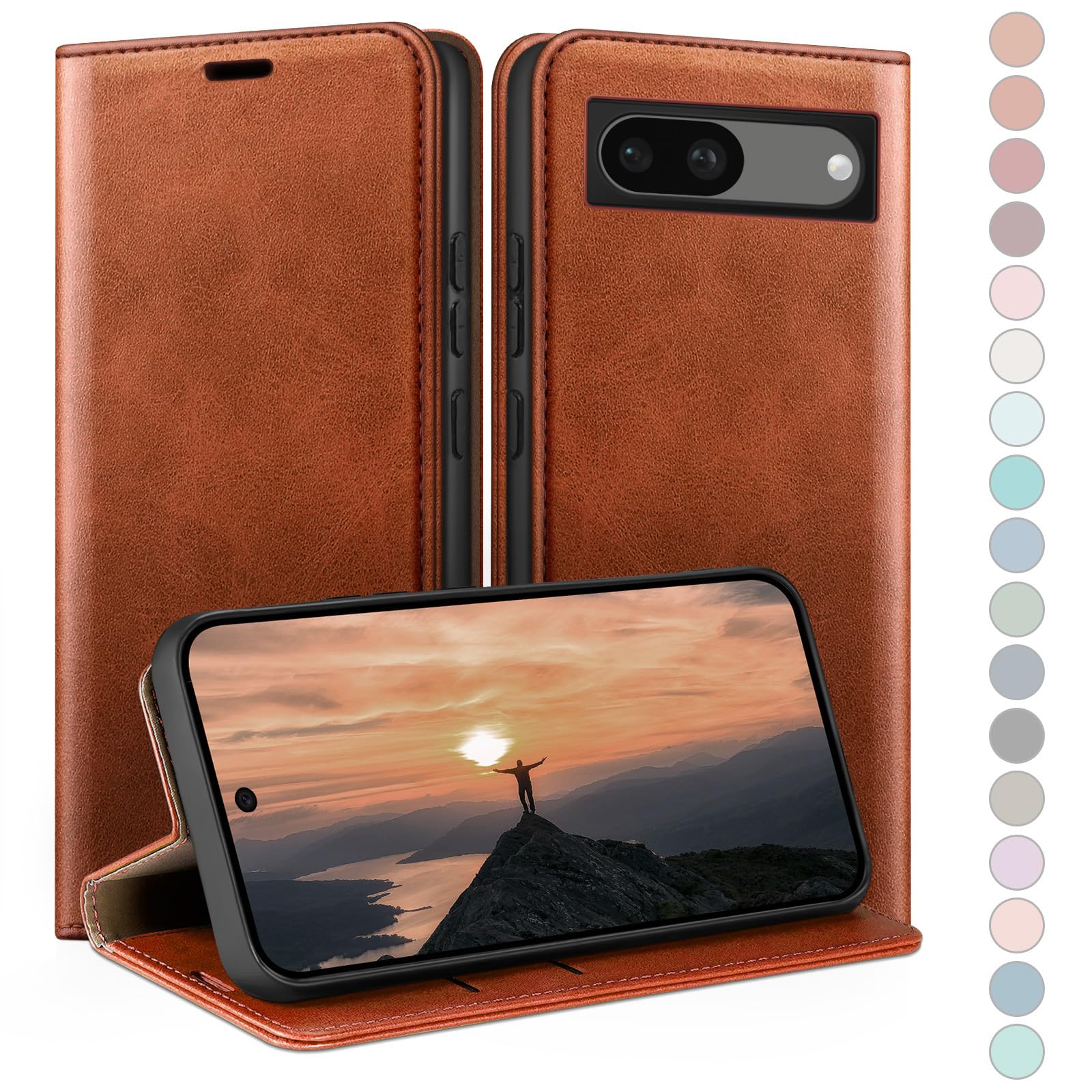 Coque Pixel 8A portefeuille cuir brun clair protège écran et données RFID - 7
