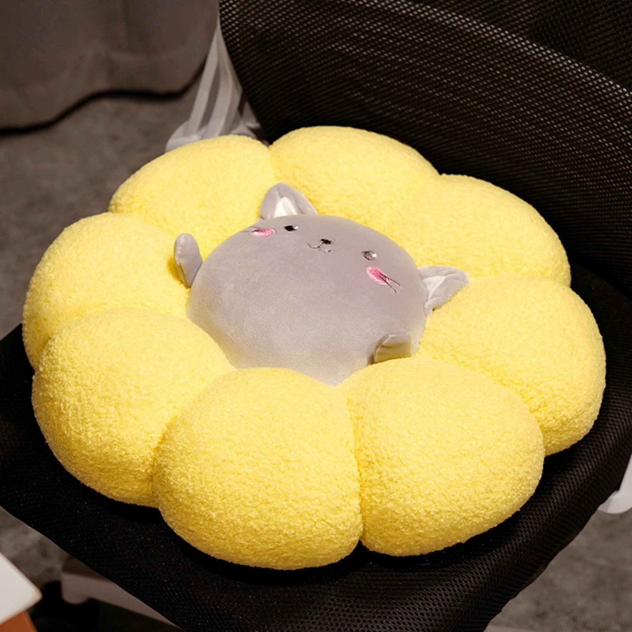 HXIYAN Flower Cushion Cute futon Cartoon Animal Plush Petal Chair Cushion Backrest Cushion Home Decorative Pillow (17.7in, Yellow)