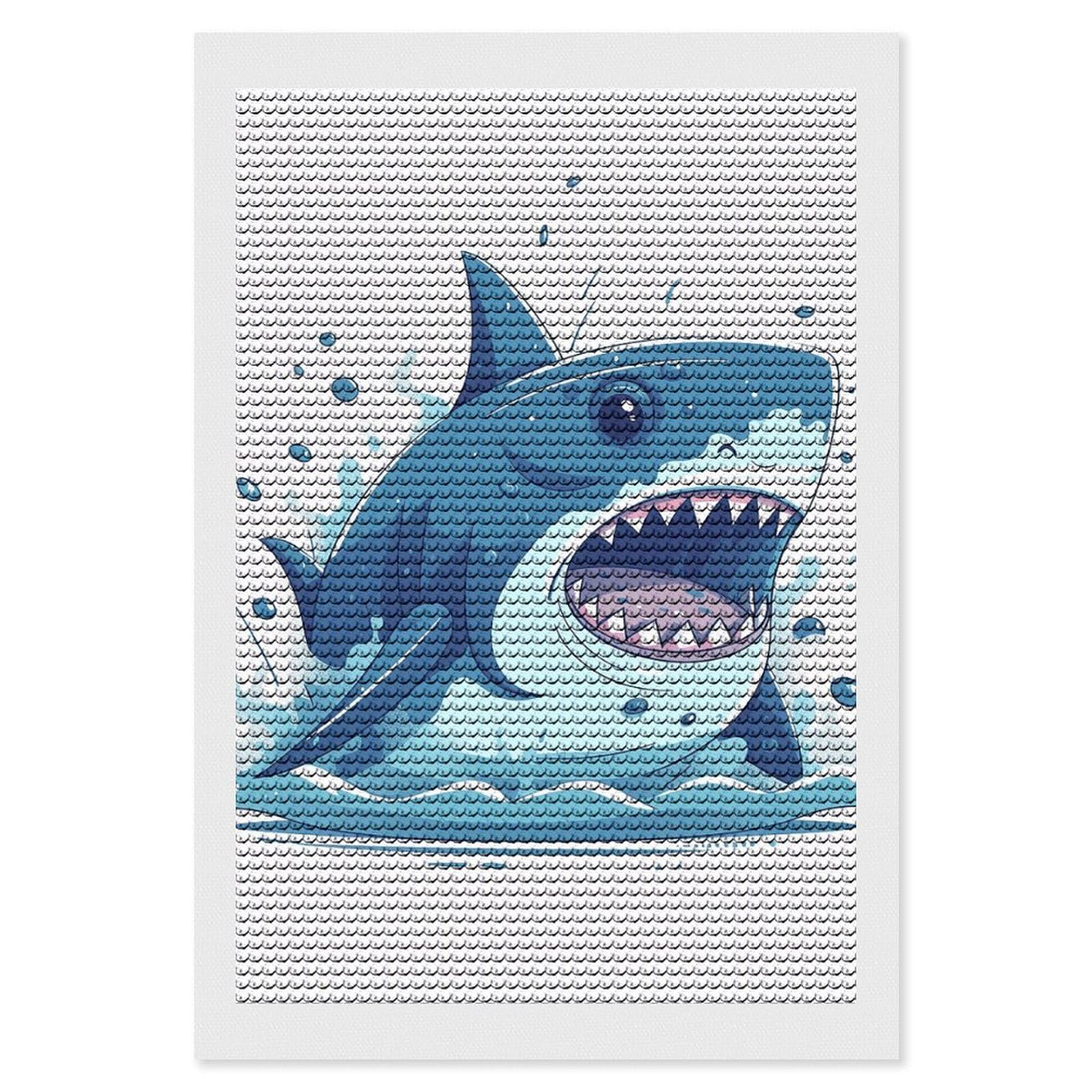 Cartoon Shark Diamond Painting Kits for Adults, DIY 5D Diamond Painting Kits for Beginners, Round Full Drill Diamond Dots Paintings, Diamonds Pictures Gem Art for Crafts Home Decor 8"x12"