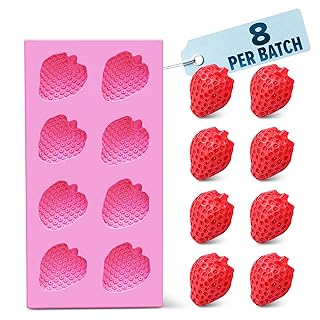 Strawberry Silicone Mold – Food-Grade Strawberry Chocolate Mold, Pink Silicone Pan 4.2" × 2.2" with 8 Cavities – Flexible Bakeware for Candy, Jelly & Fondant, Soap Making, Polymer Clay & Candle Crafts