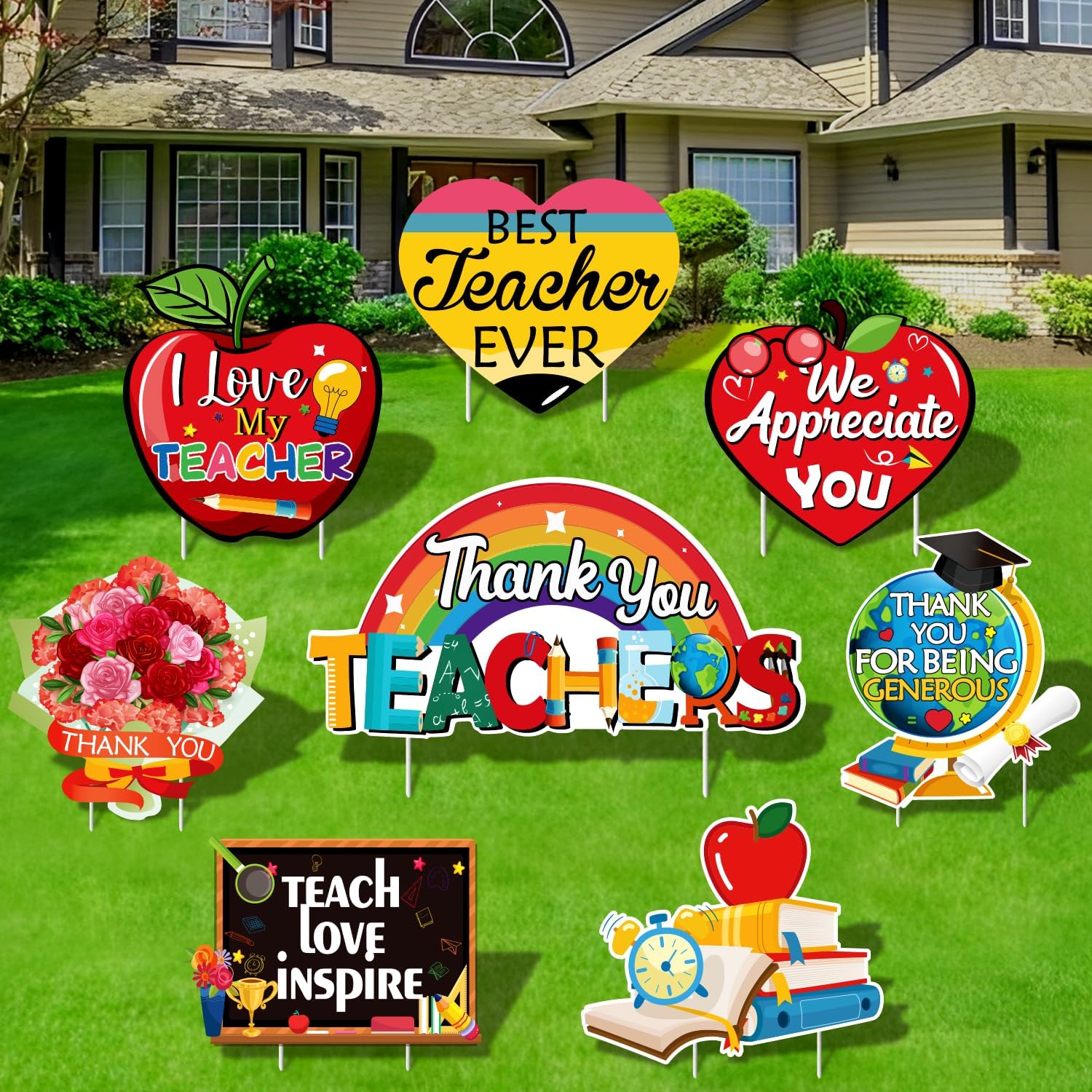 Teacher Appreciation Yard Sign includes 8 pcs Thank You