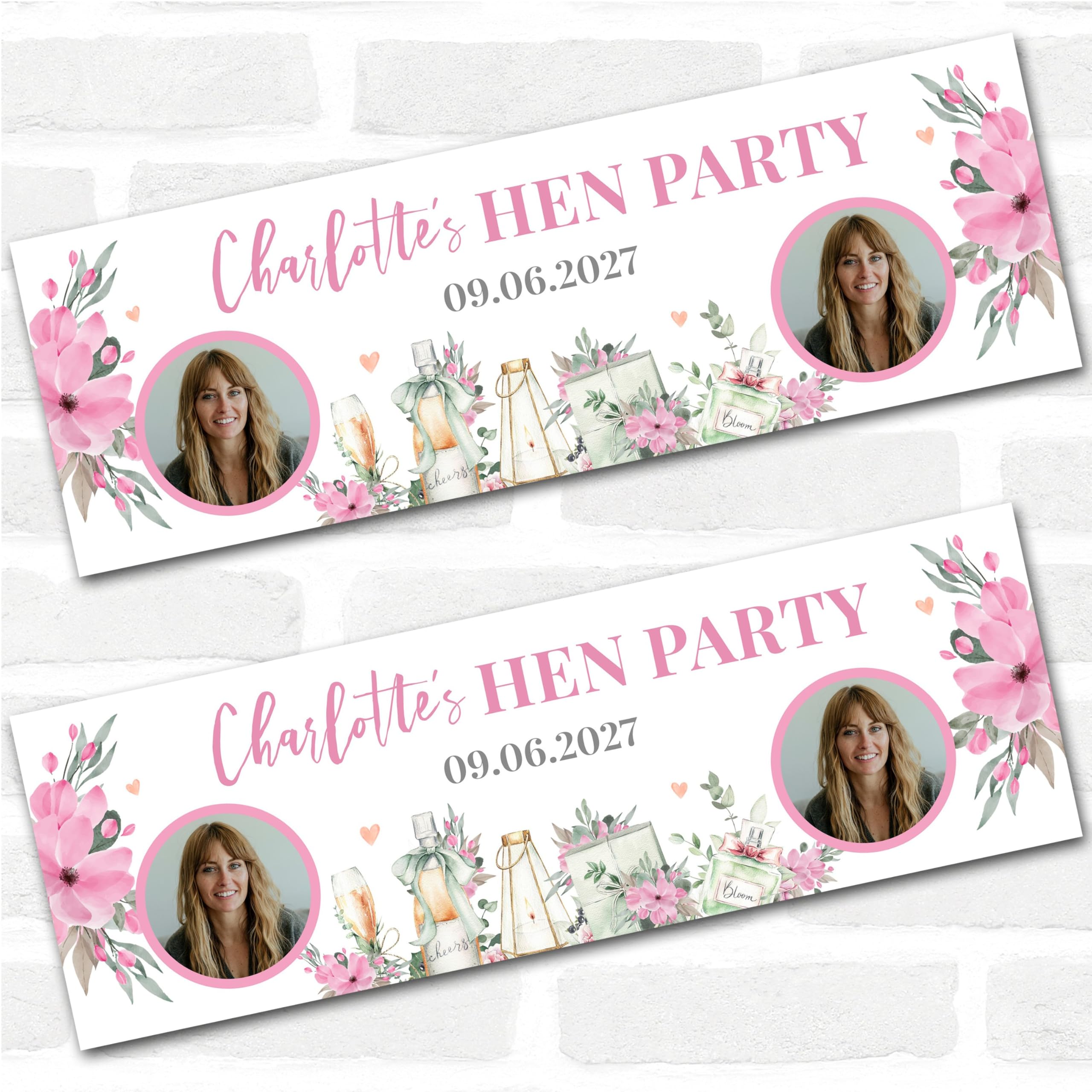 Personalised Party Banner For Hen Do Hen Party Photo Pink Flowers | Custom Large Party Decoration, Event Banner, Backdrop, Décor, Signage. 3 ft x 1 ft | 4.5 ft x 1.5 ft | 6 ft x 2 ft