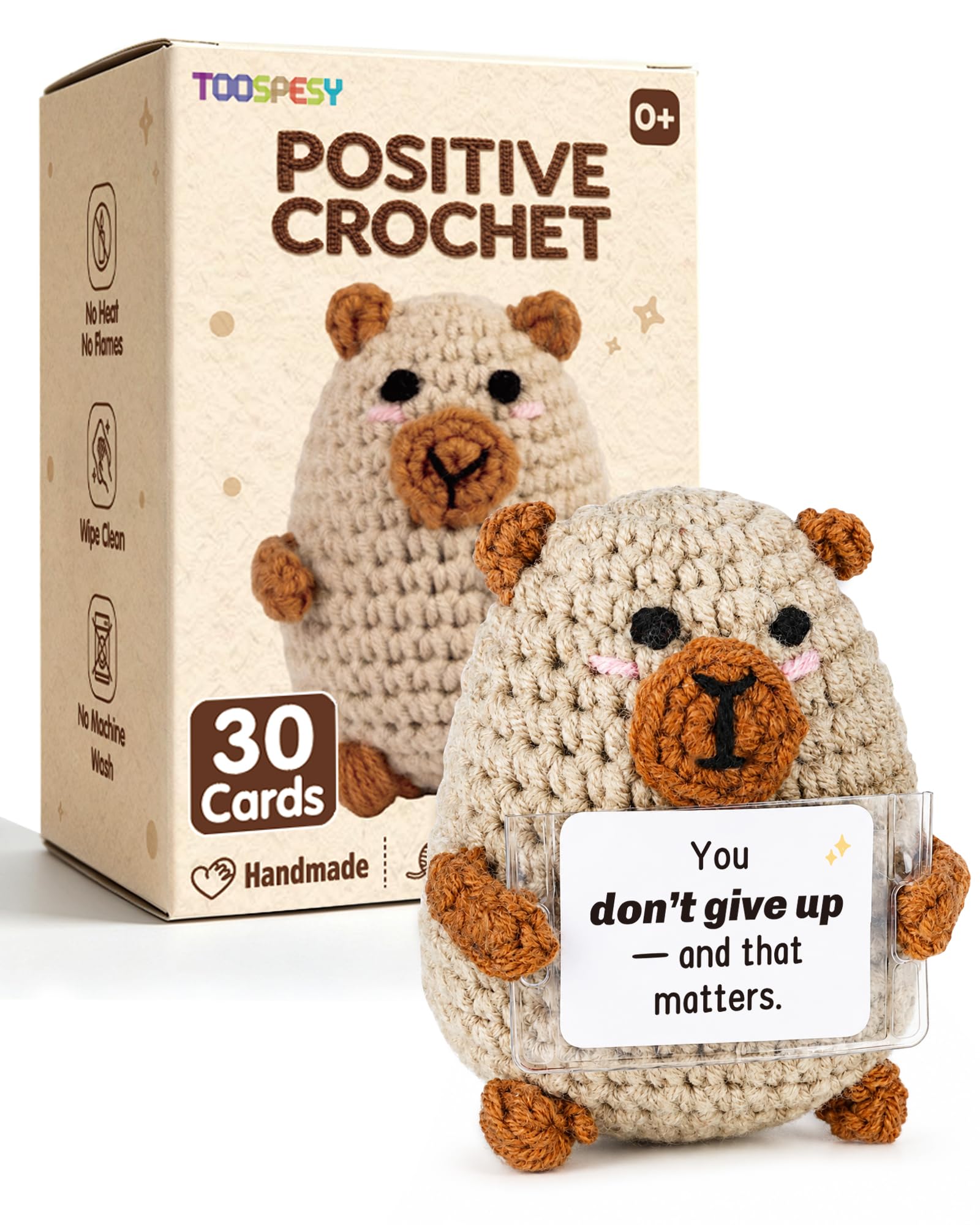 Toospesy Positive Crochet Capybara Gift for Dad, Handmade Emotional Support Plush with Positive Message Card, Cute Companion for Father, Birthday Christmas for Dad