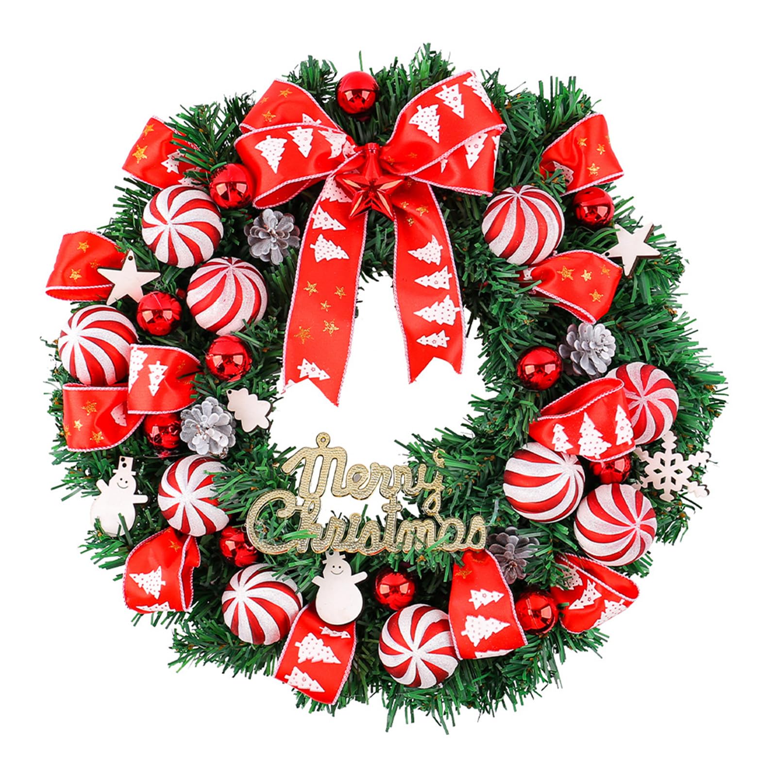 Tsophreniq Christmas Wreath with Bowknot Seasonal Wreath with Christmas Sphere for Door or Fireplaces Enhancement Holiday Ornament