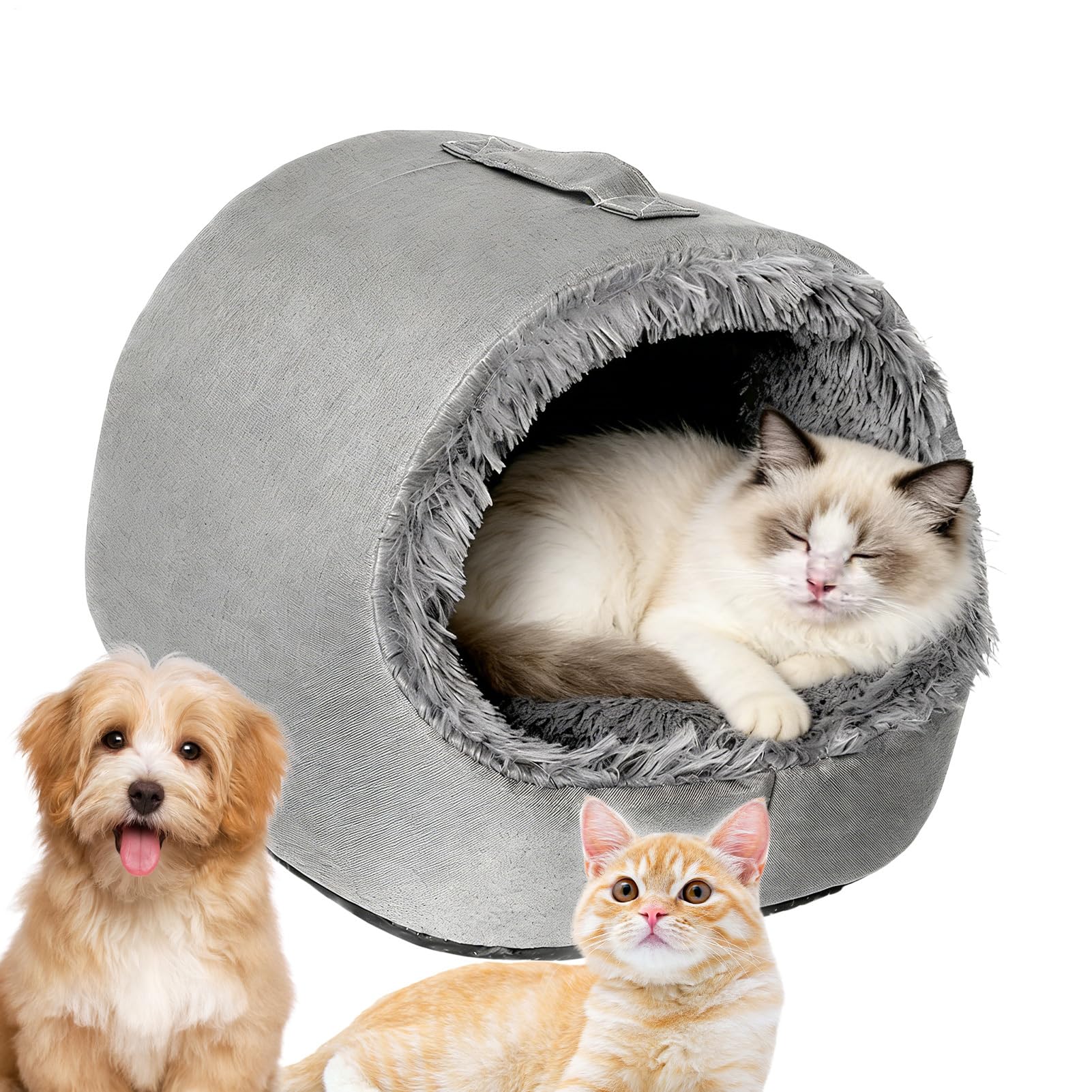 Cuccia per gatti coperta con maniglia, calda, invernale, morbida e confortevole | Grotta per gatti coperta per animali domestici, dormitorio, appartamento, soggiorno, balcone