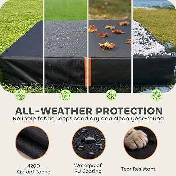 AIYAPLAY Sandbox Cover Square Sandpit Cover Waterproof 125 x 125 x 20 cm | Dustproof UV Protection, Sandbox Canopy, Drawstring and Elastic Band, for Sandpit Furniture and Toys, 420D Oxford Fabric