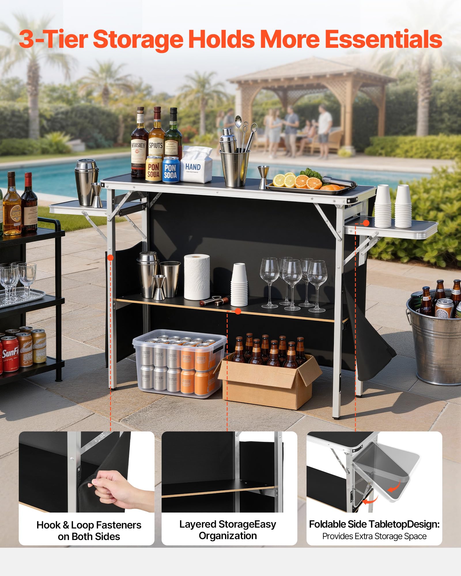 VEVOR Messetheke Klappbar, 1100x390x880 mm, Empfangstheke mit Tragetasche, Ablagefach, Rezeptionstheke, Messestand, Bartisch, Faltbare Mobile Barstation für Veranstaltungen, Partys & Messen