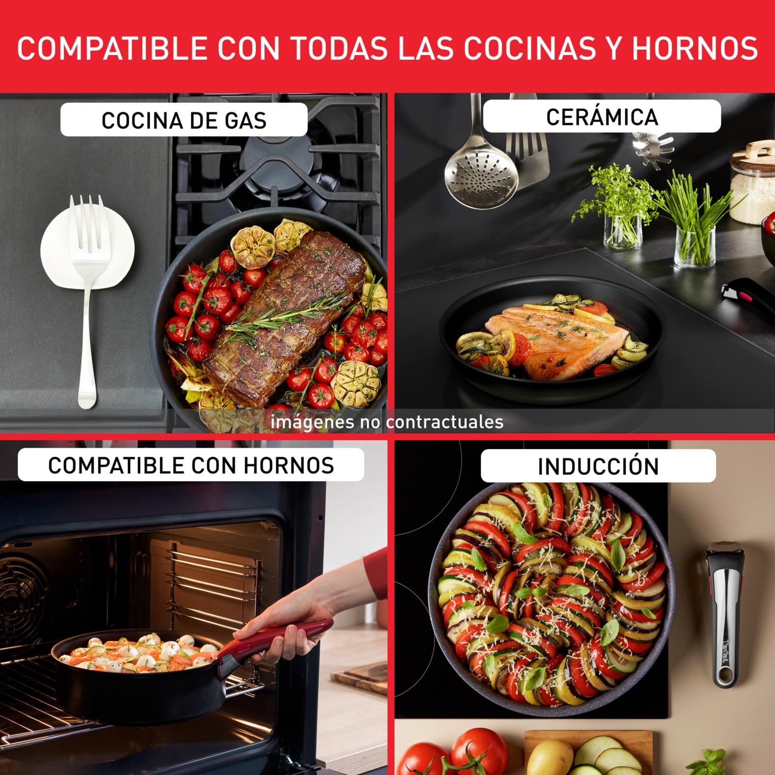 Tefal Ingenio Jordi Cruz - Juego de 2 Sartenes 22/26 cm + 2 Cazos 16/20 cm + Mango extraíble | Apto inducción, antiadherentes, revestimiento de titanio, apilables, apto lavavajillas y horno