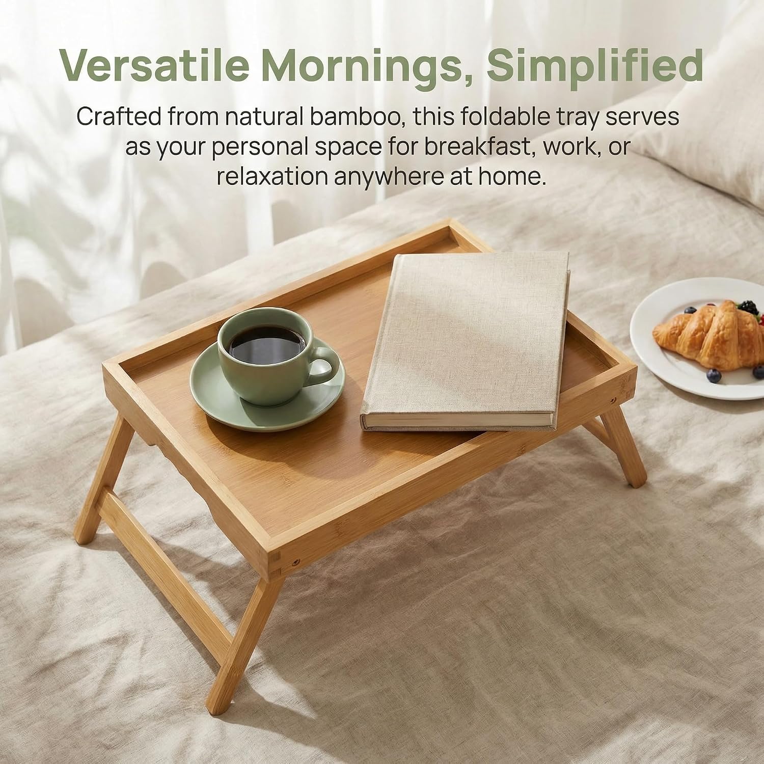 Foldable Bed Tray Table for Breakfast, Serving, Work & Art - 2 Pack Portable Kitchen Tray, Ideal for Home & Office Use White Medium(Pack of 2)