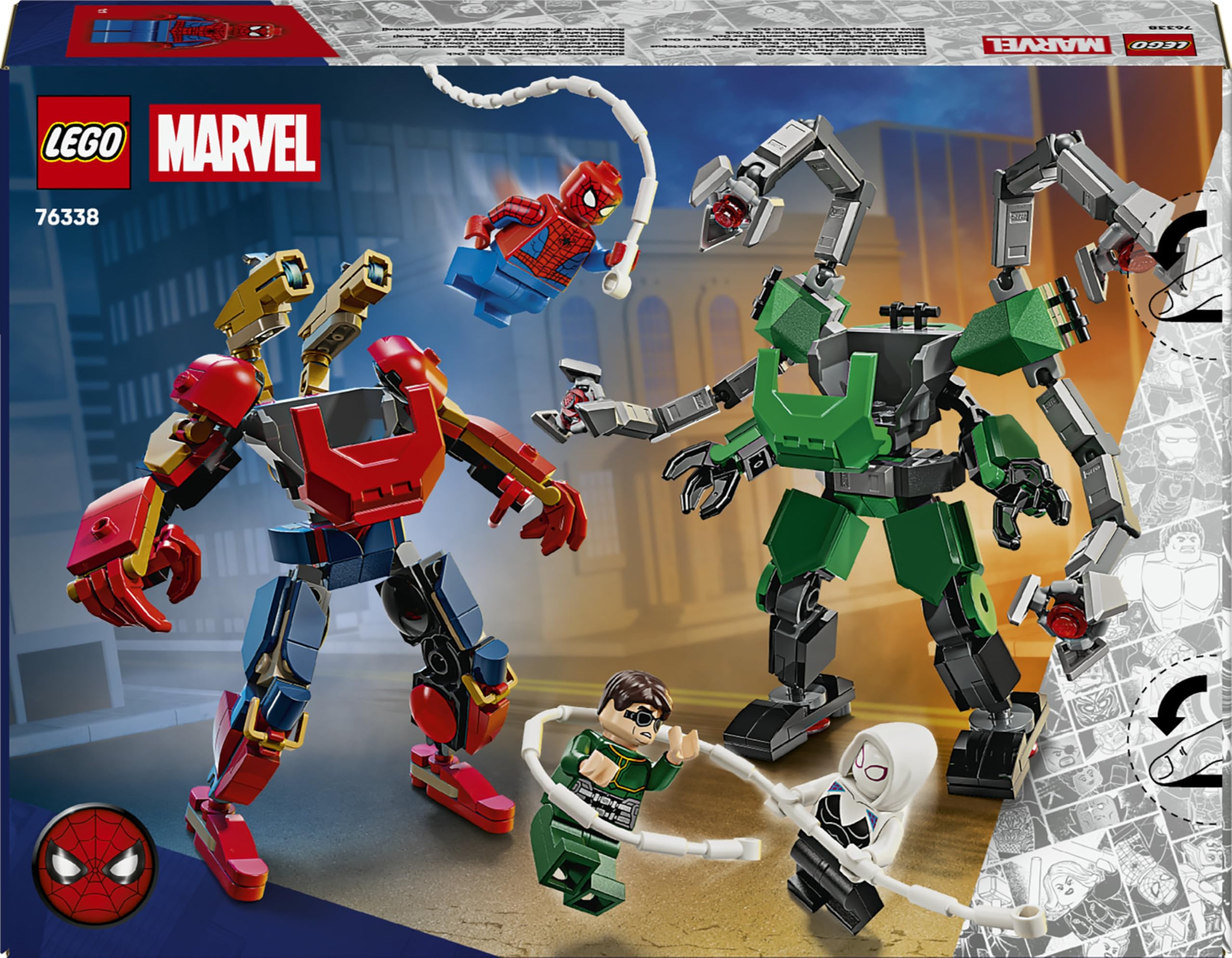 LEGO | Marvel Batalla de Armaduras Robóticas: Spider-Man vs. Doc Ock - Superhéroes de Juguete - 2 Figuras de Acción, 3 Minifiguras Inc. Spider Fantasma, Cañones - Regalo para Niños de 6+ Años - 76338