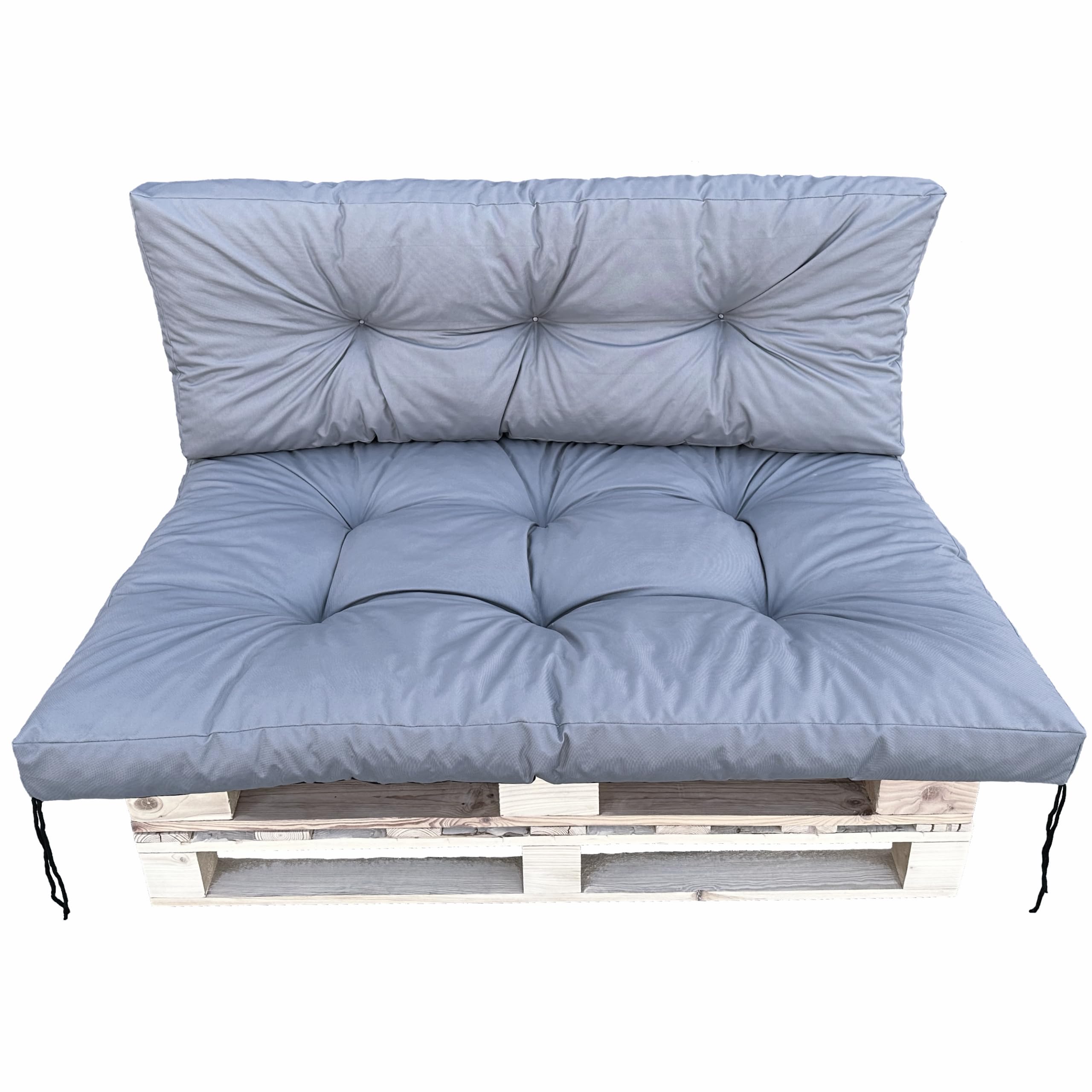 Palettenkissen Set 120x80 cm + 120x40 cm – Sitz- und Rückenkissen für Palettenmöbel, wasserabweisend, wetterfest, Outdoor Gartenkissen (Grau)