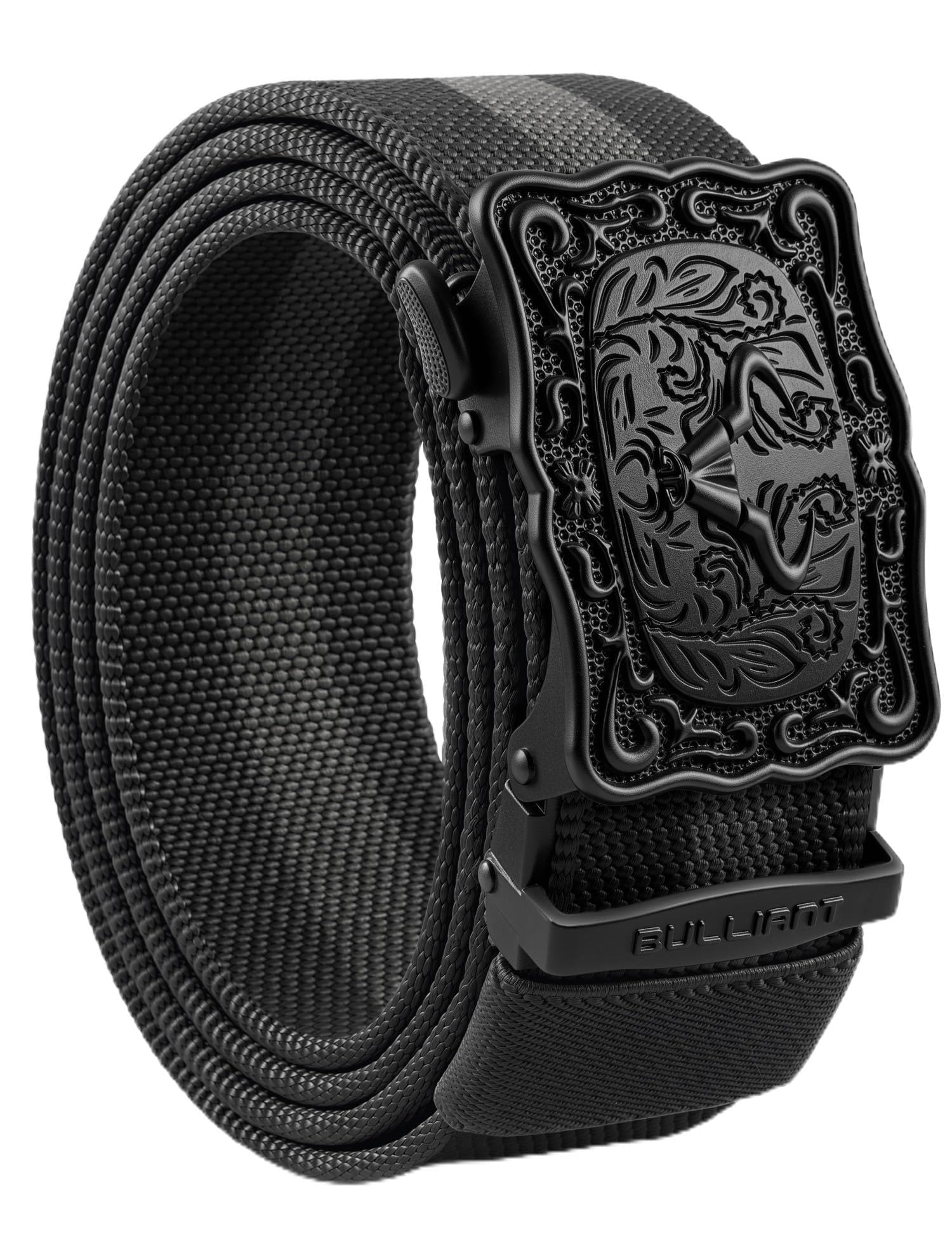BULLIANT Men Belt Ratchet Belt Stretch Nylon Snug Fit For Jean Cow Boy Golf 1 3 8-Cut For