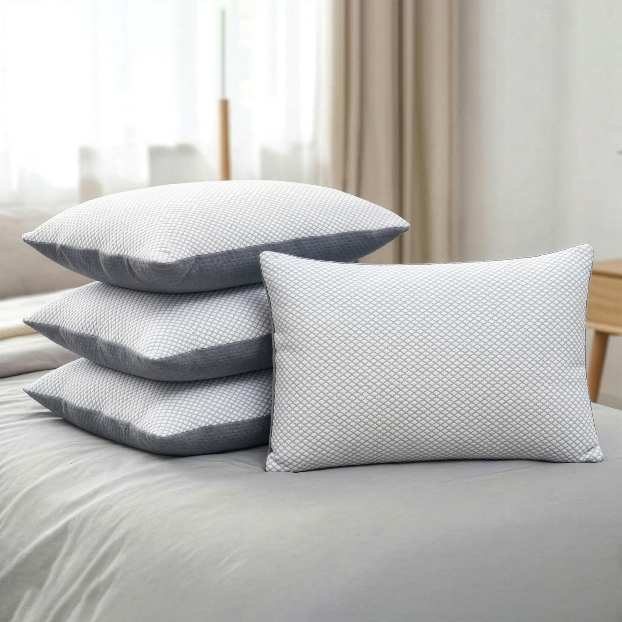 MYARMOR Height Adjustable Sleeping Pillow Set of 4 | Soft & Fluffy Pillows for Sleeping | 17"x26" with Extra Fiber (600g) | Neck Pillow for Side, Back & Stomach Sleepers | 6 Months Warranty