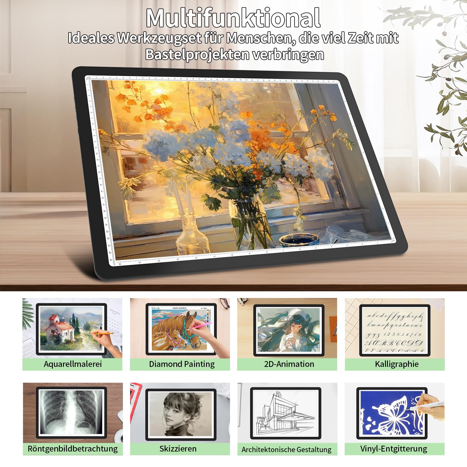 Phylosal Wiederaufladbares A3 LED-Lichtpad für Diamantmalerei, Ultradünnes Magnetisches Spurlicht für Zeichnen, Diamant-Kunst-Lichttafel mit Seitenknopf, Superhelles Lichttisch für Skizzieren (Schwarz