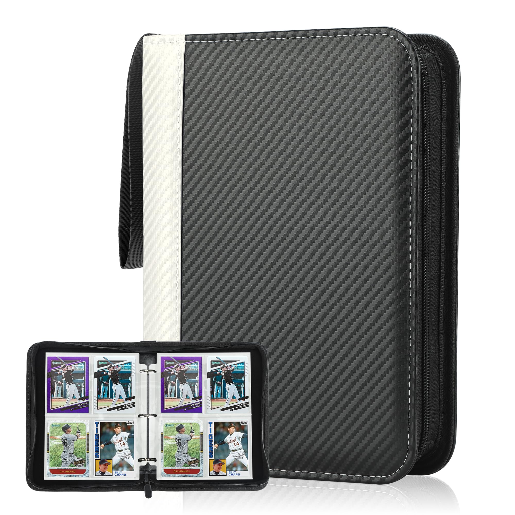 Deoyibu Sammelkarten Album für 440 Karten, Sammelalbum mit 4 Fächern 55 Seiten für Karten-Organizer, Karten Binder aus PU, für Sportkarten, MTG, TCG, Yugioh-Karten etc. Weiß
