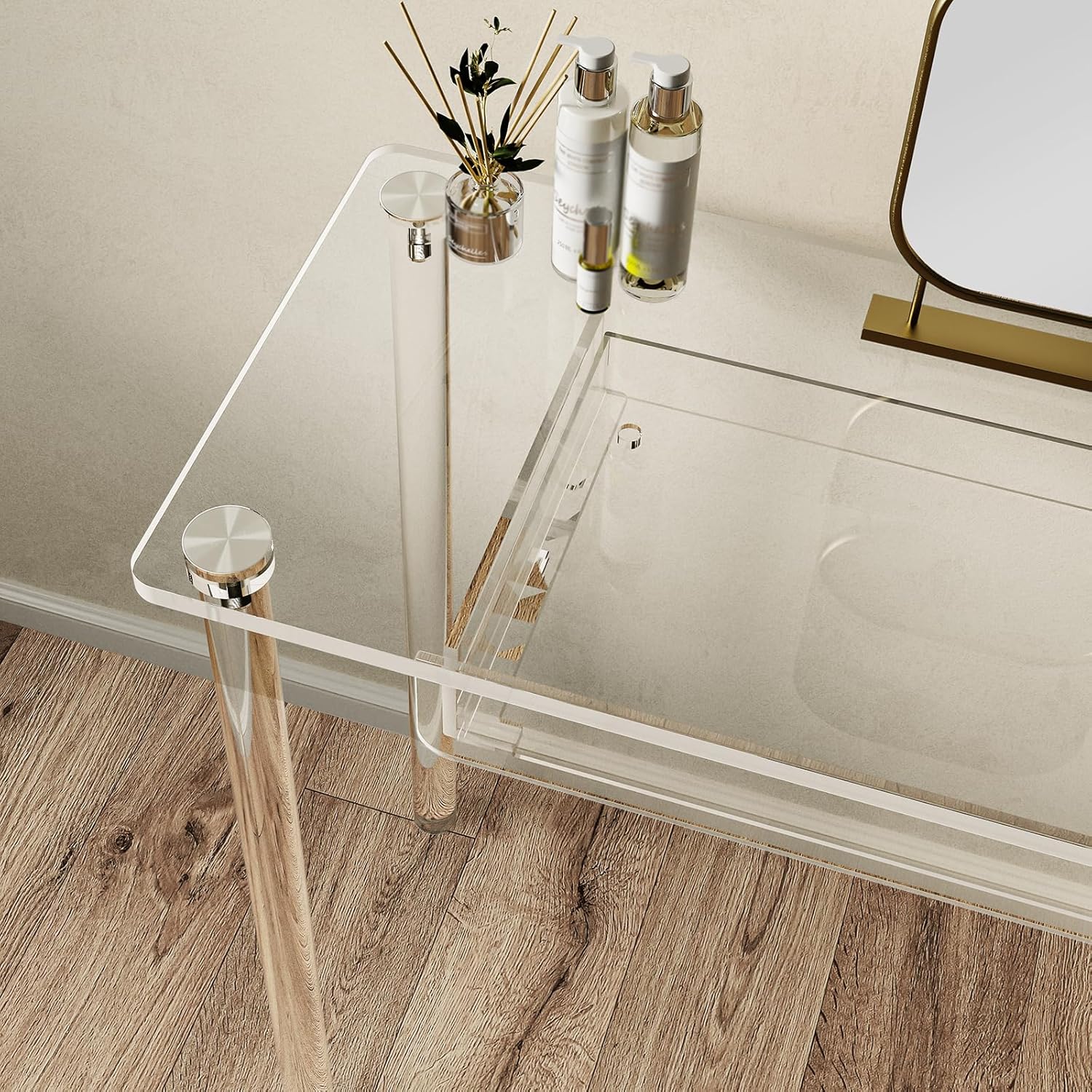 Eglaf Acrylic Makeup Vanity Desk - Clear Vanity Table with Drawer - Small Makeup Table Dressing Table for Bedroom, 31.5'' L x 15.7'' W x 29.5'' H, Modern