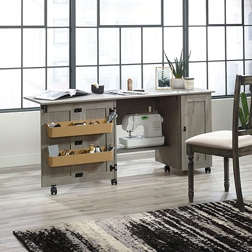 Vista 22 de Sauder Almacenamiento Misceláneo Costura/Carro de Artesanía/Gabinetes de despensa, acabado de roble vintage Cinnamon Cherry,Roble místico,Blanco