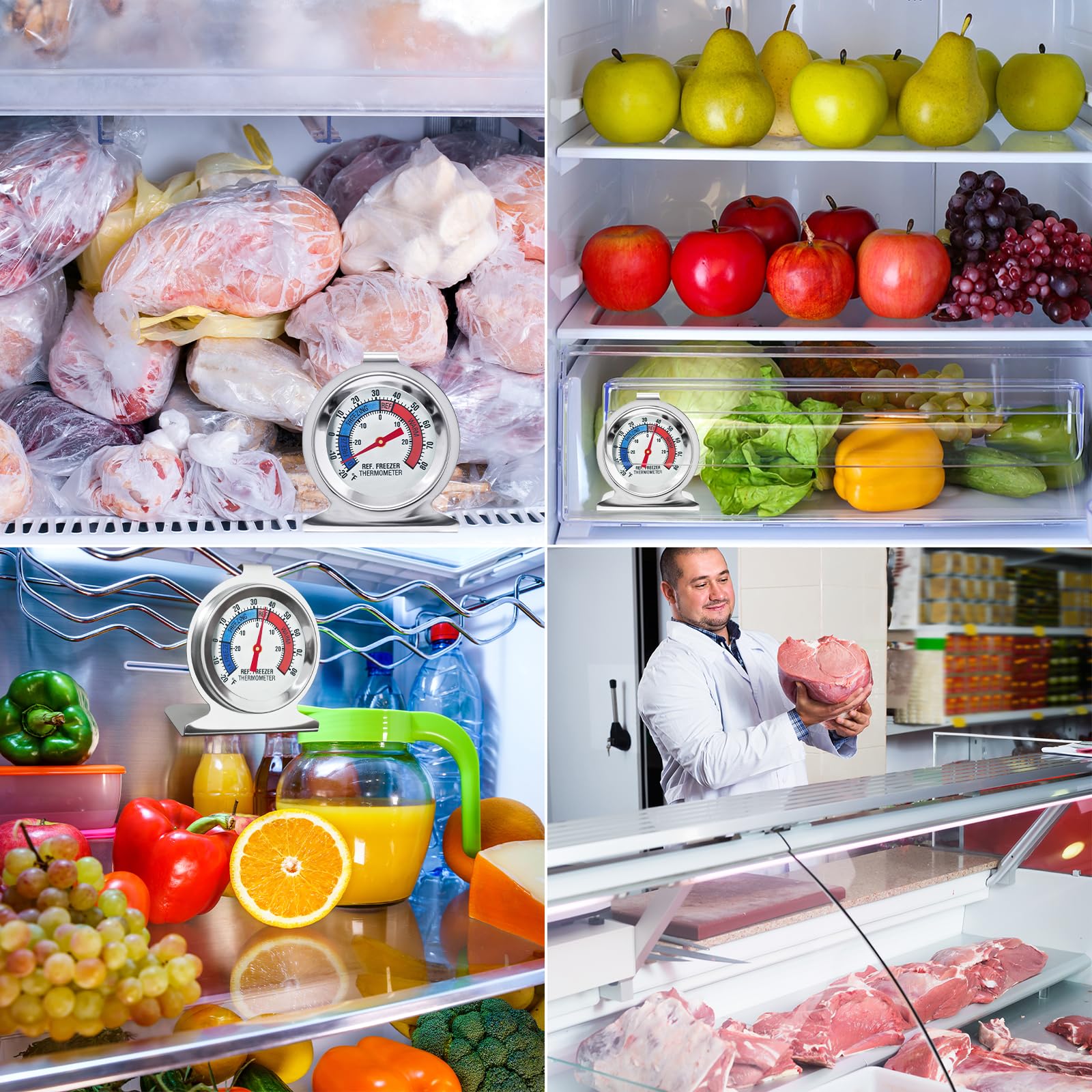 Paquete de 12 termómetros para refrigerador y congelador, esfera grande, termómetro de nevera con doble escala -30 ~ 30 °C/-20 ~ 26.7 °C para congelador y refrigerador