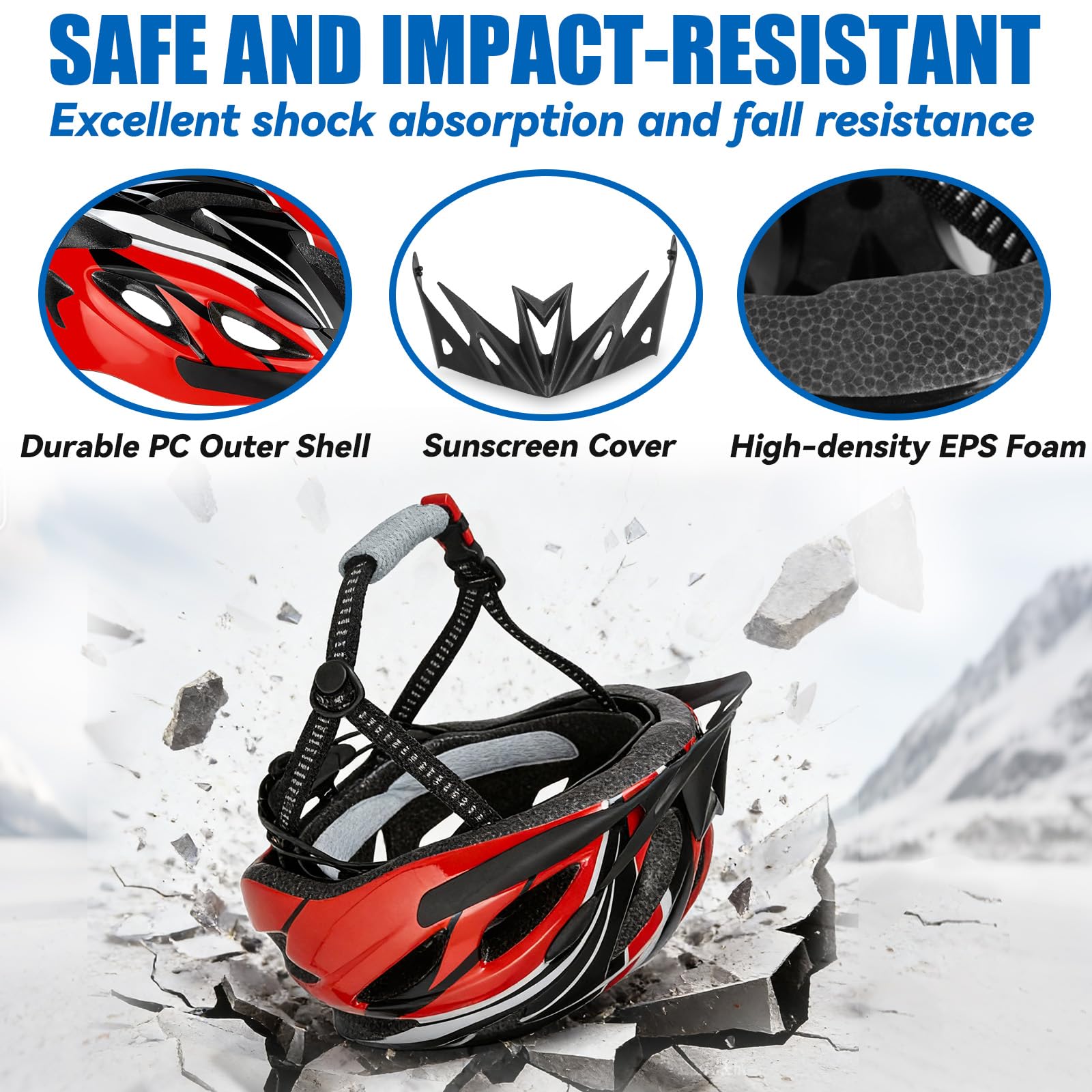 YGVQN Casque Vélo Adulte Homme Femme, Casque VTT Mountain Bike avec Mousse EPS & Coque PC, Visière Amovible & Système Réglable 52-62cm, Léger Casque de Vélo de Route pour Vélo Électrique Ville - 5