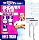 Mr. Clean Magic Eraser Shower & Tub Scrubber, Bathroom Cleaner, All in One Bathroom Cleaner, Lemon Starter Kit, 2 Scrubber, 5 Foaming Magic Erasers, 1 Whole Home Extra Durable Magic Eraser
