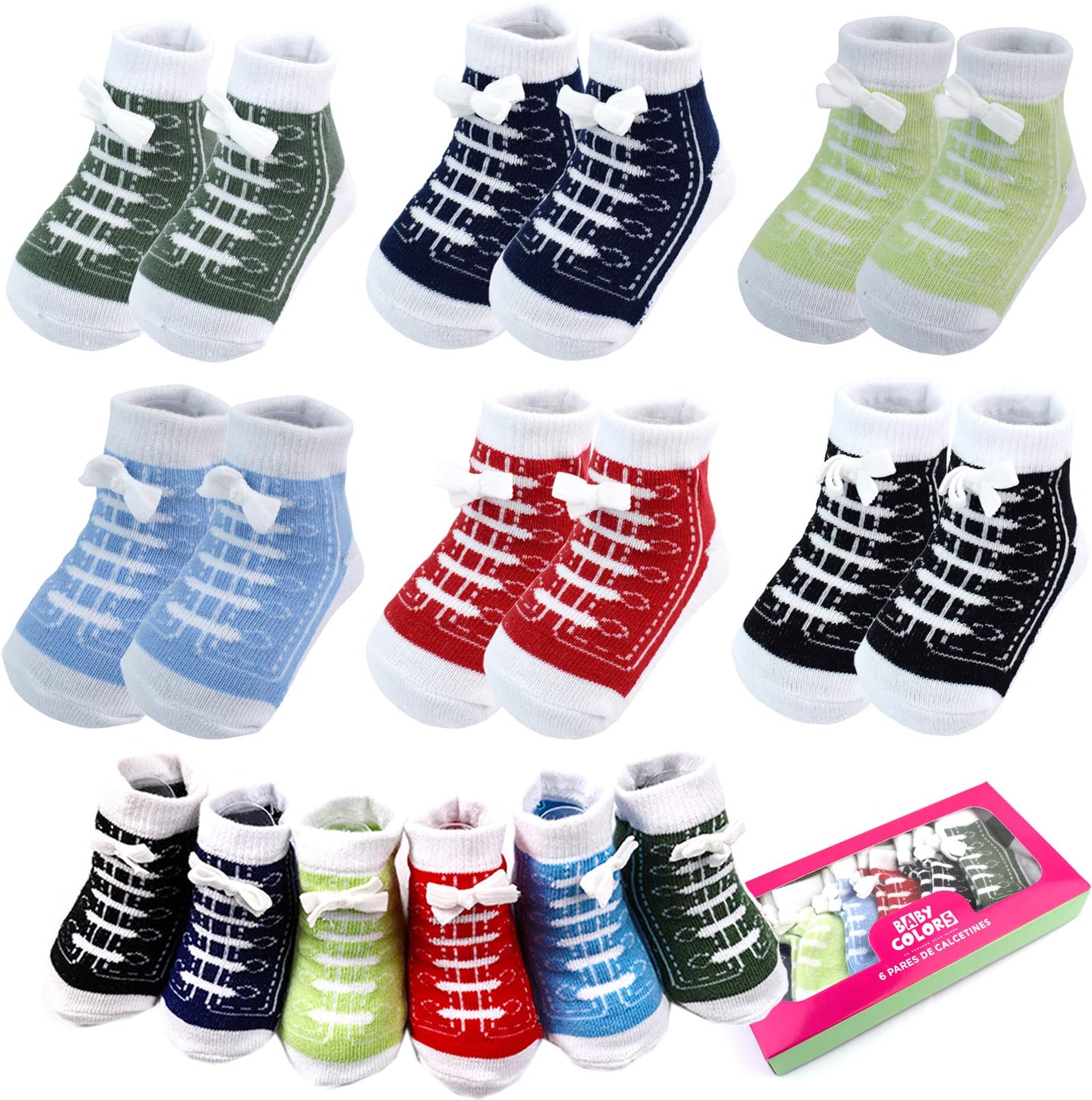 6 Pairs Baby Cotton Sneaker Newborn Ankle Sock Toddler Crew Walkers Bootie Infant Slippers Socks