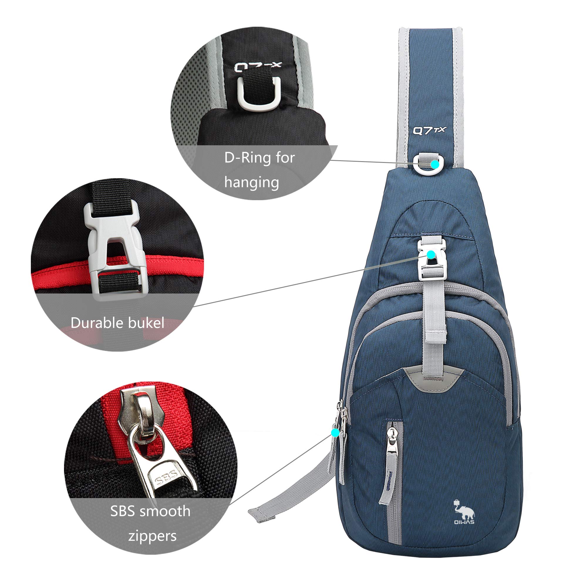 OIWAS Zaino Monospalla Uomo Piccolo Tracolla Borsa Zainetto Impermeabile per Viaggio Ciclismo Sport Portare Sling Bag Blu