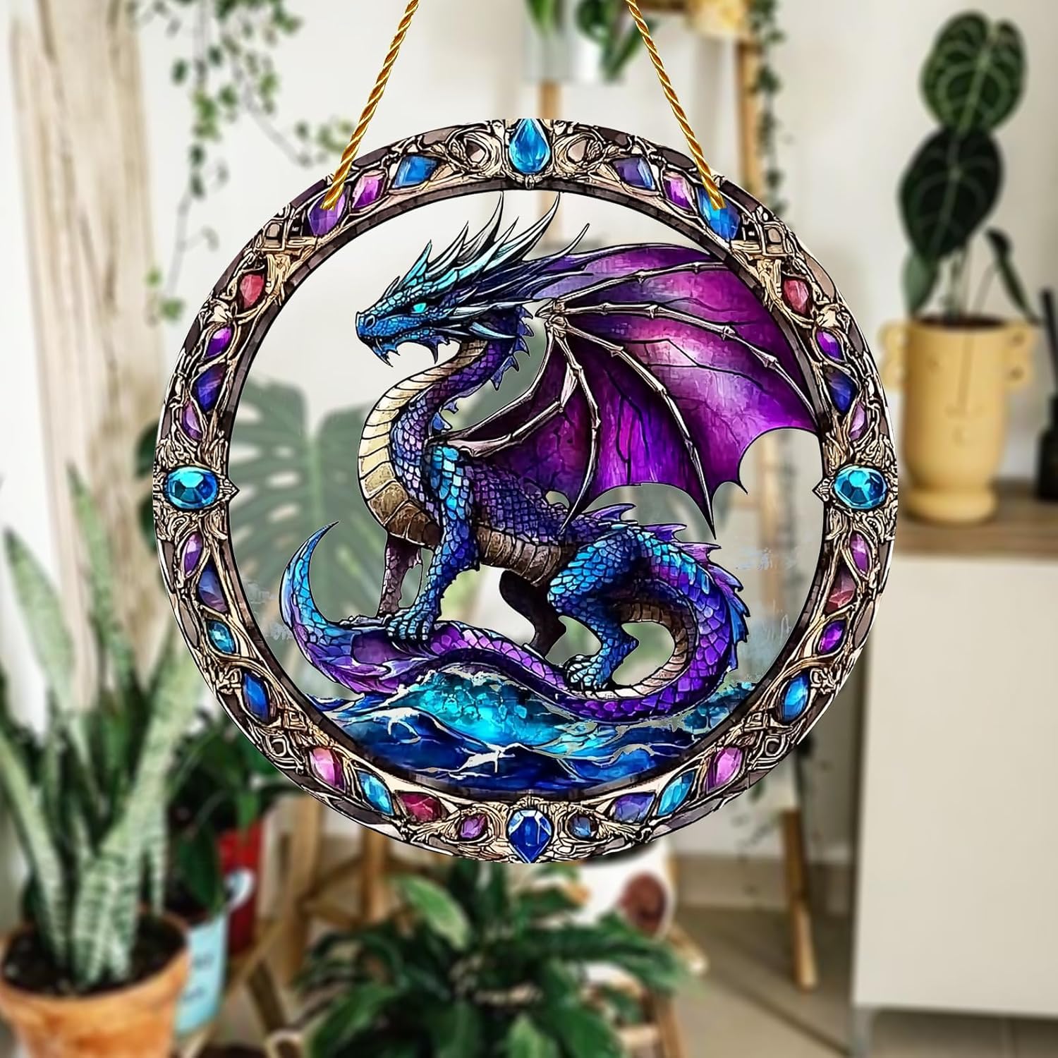 8x8 inch Charming Dragon Acrylic Stained Glass Window Hanging Sun Catcher Decor Stained Panel Hangings Wall Art Decor, for Friends and Family (Dragon) - Image 2