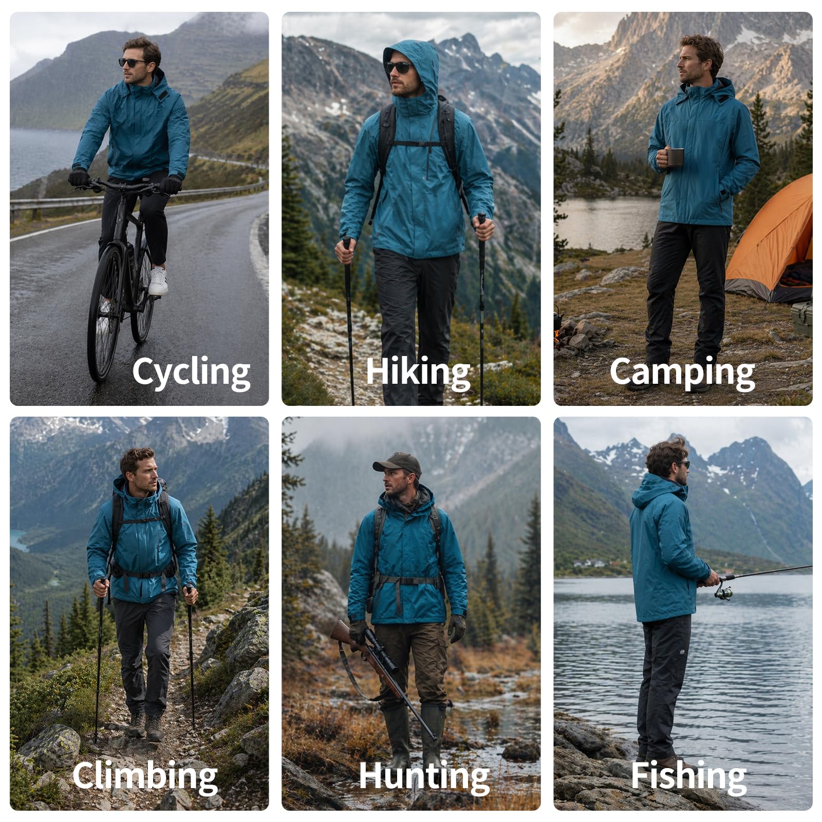 Impermeable Homme Imperméable Extérieur Portable Coupe Vent Homme avec Capuche Amovible Veste Imperméable Homme pour la randonnée et le camping