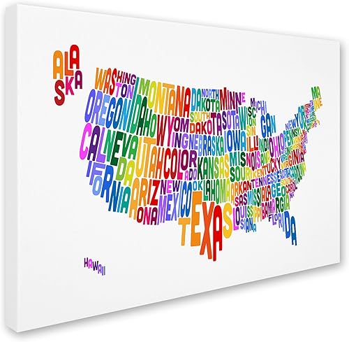 Miniatura 2 de Trademark Fine Art Mapa de texto de Estados Unidos 3 por Michael Tompsett Canvas Artwork, 30 x 47 pulgadas