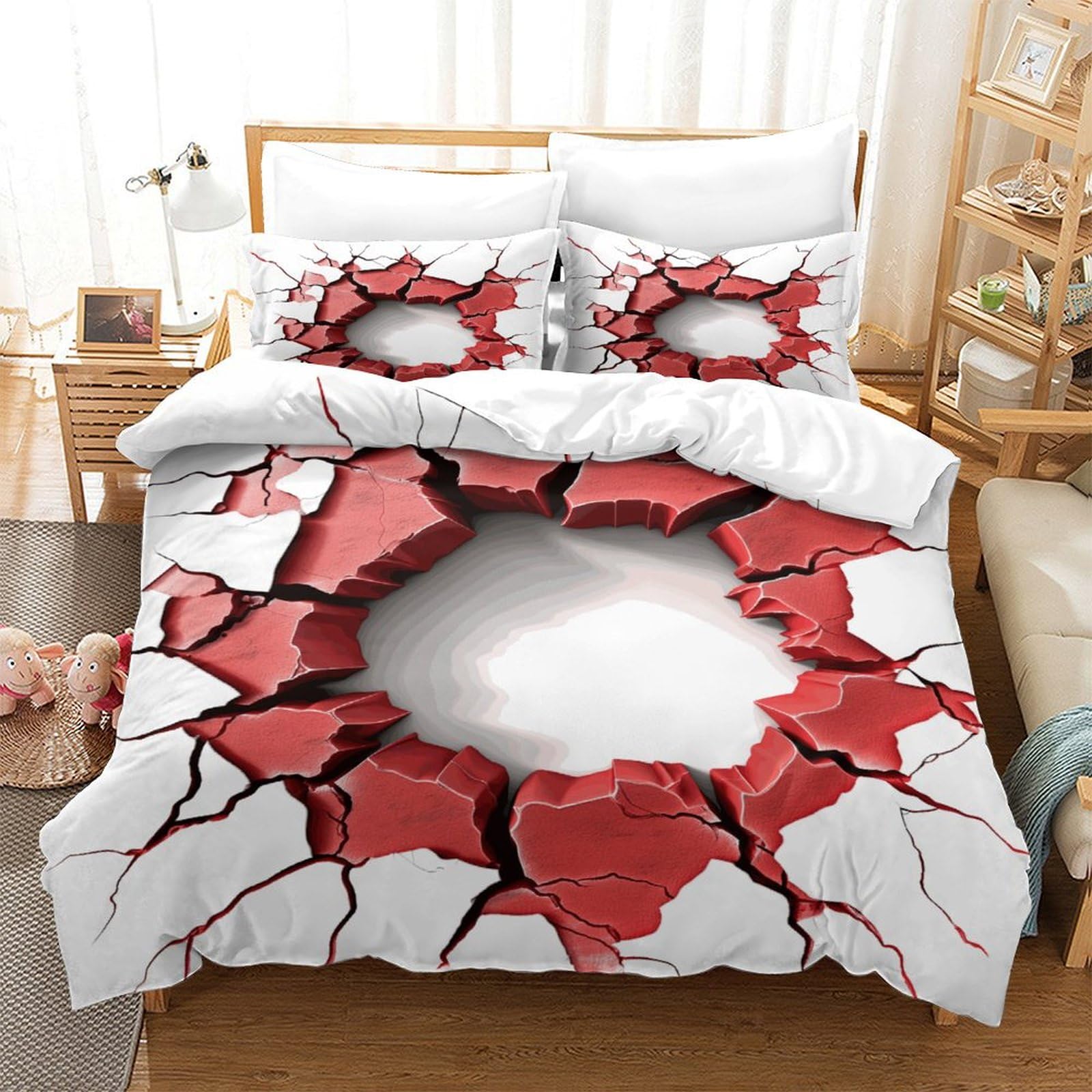 P1S9U7W5Y 3D Printed Cracked Pattern Duvet Cover Set 3pcs Microfiber Bedroom Decor Bedding Set Double（200x200cm）