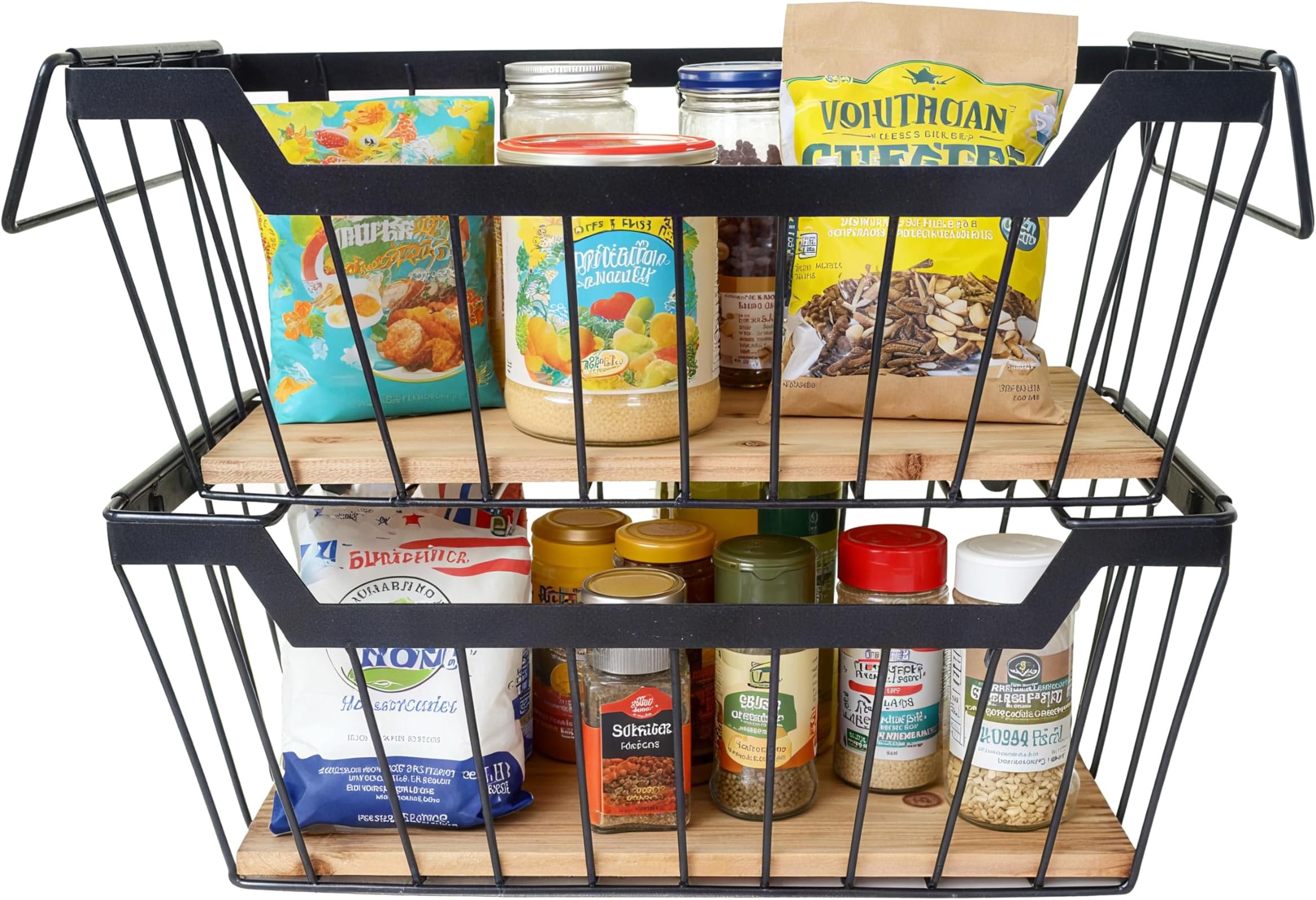 ShabbyDecor Metal Wire Basket with Handles Storage Organizer Stackable Organizing bins for Cabinet Shelf Countertop Under Sink Pantry for Kitchen,Bathroom,Laundry Closet,Set of 2pcs