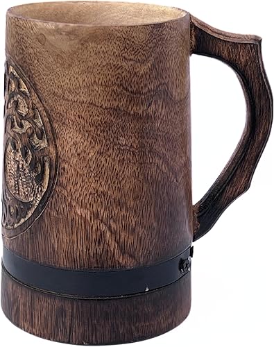 Taza de madera de mango hecha a mano, jarra vikinga en forma de barril rústica, ecológica, para cerveza, café, té, vino, regalo único para hombres y