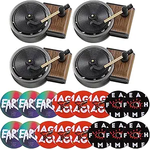 4 Pieces Car Record Player Perfume Diffusers Turntable Air Freshener Car Perfume Record Air Freshener Accessories in Retro Record Player Design and 16 Pieces Refill Pads for Car Decor