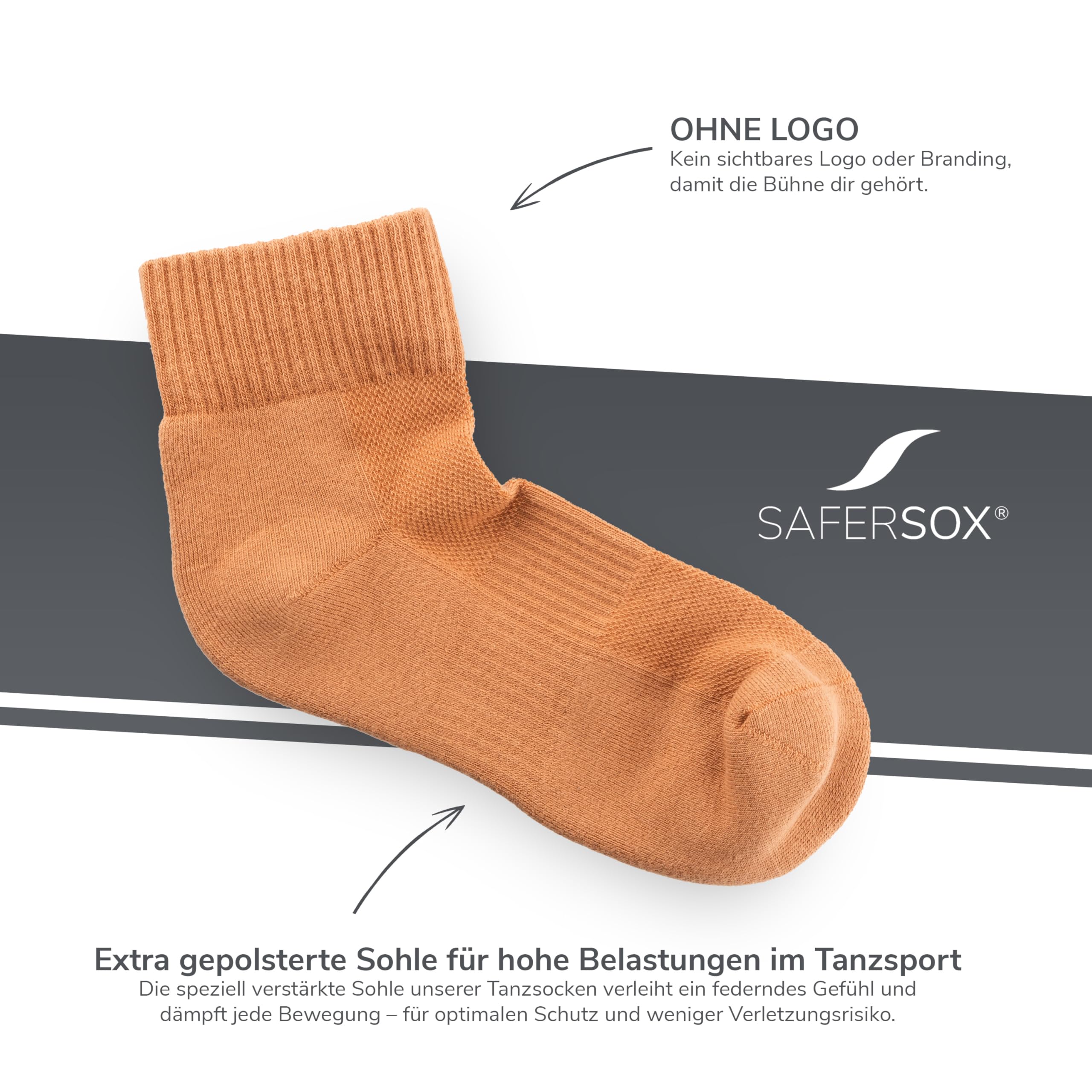 Safersox Tanzsocken kurz, 3 Paar, Hautfarbe Cinnamon, Damen & Herren, 39-42