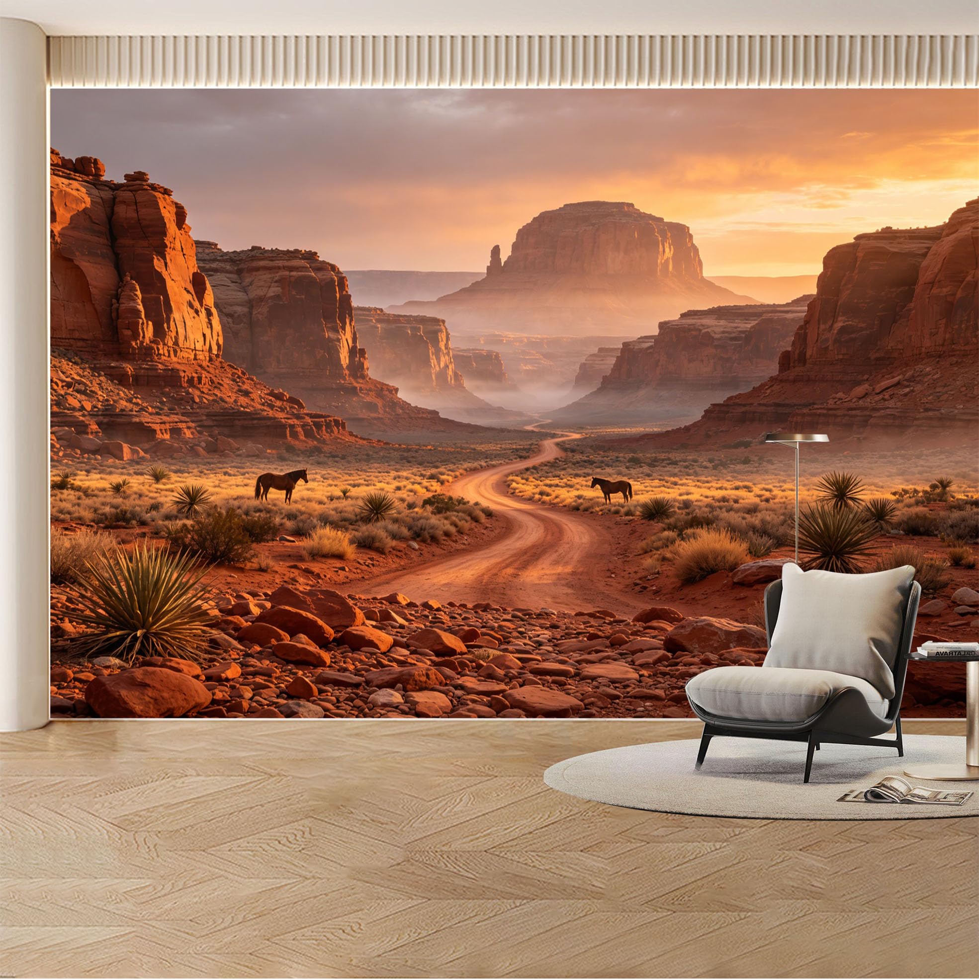 Custom Wall Mural Wallpaper Desert Canyon Landscape Nature Large Wall Art Sunset Western Removable SelfAdhesive Large Photo for Living Room， Bedroom， Office