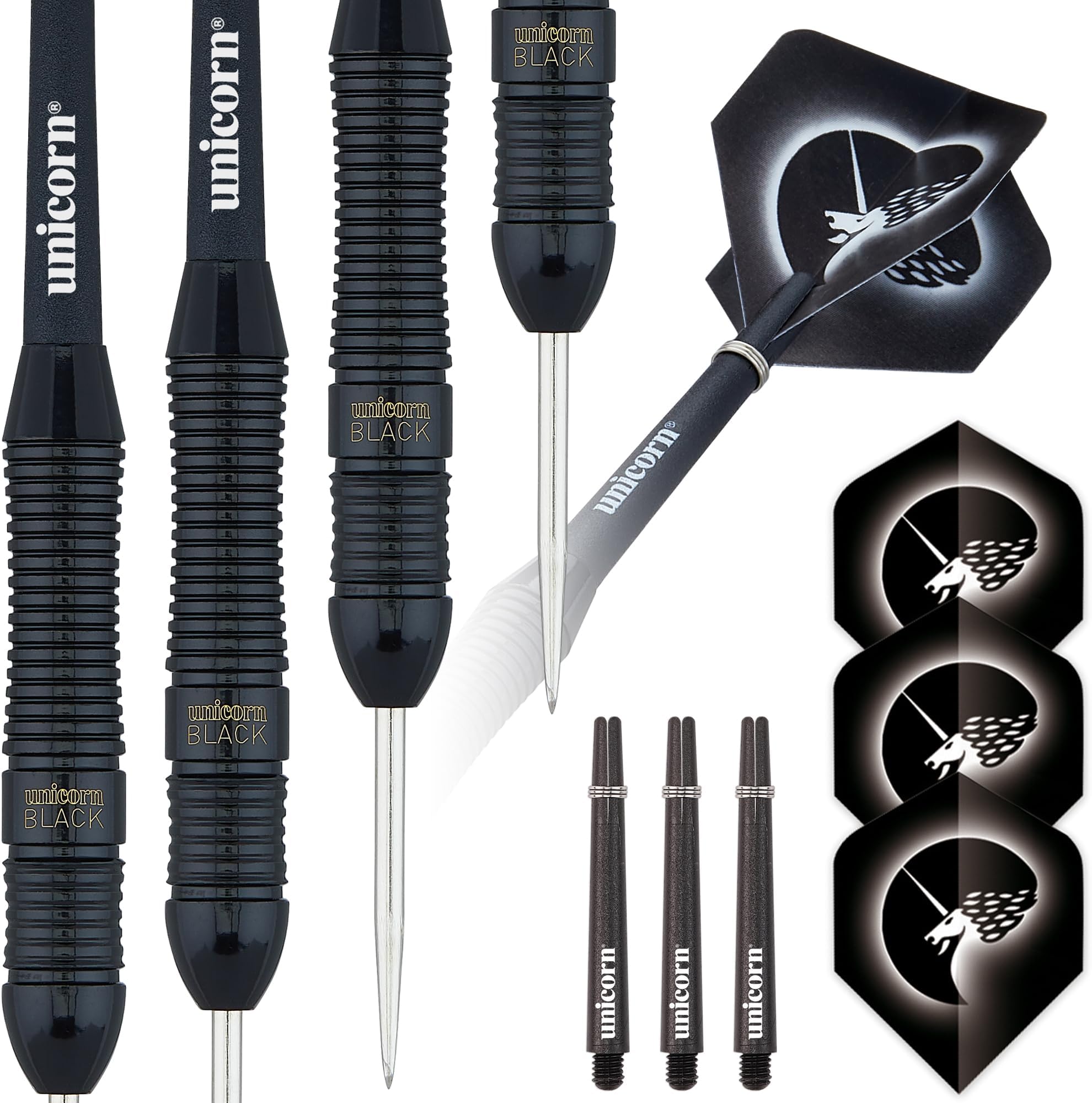 Steel Tip Darts Set - Core Plus Authentic 100% Brass Barrels with Black Coating - 22 g, 24 g or 26 g