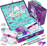Pretty Me Unicorn Stationery Set for Girls Ages 6-12 - Magical Letter Writing Kit with Stamps, Stickers, Envelopes in Storage Case