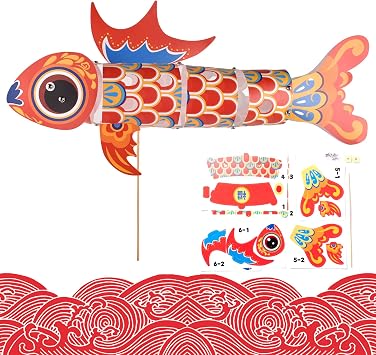 Spring Festival Lantern Chinese New Year Lanterns Year of the Dragon Creative KOI Fish Lanterns Handmade DIY Lanterns Material LanternRed