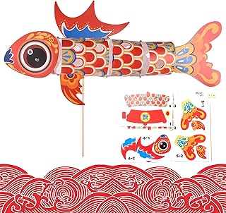 Spring Festival Lantern Chinese New Year Lanterns Year of The Dragon Creative KOI Fish Lanterns Handmade DIY Lanterns Material Lanterns(Red)