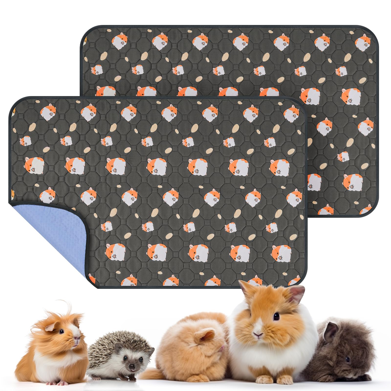 PICK FOR LIFE 2 Packs Guinea Pig Cage Liners Washable Reusable Guinea Pig Pee Pad, Waterproof Fast Absorbent Guinea Pig Mat Non-Slip Bedding for Small Animal Chinchilla Rabbit Hamster Puppy 60x90 cm
