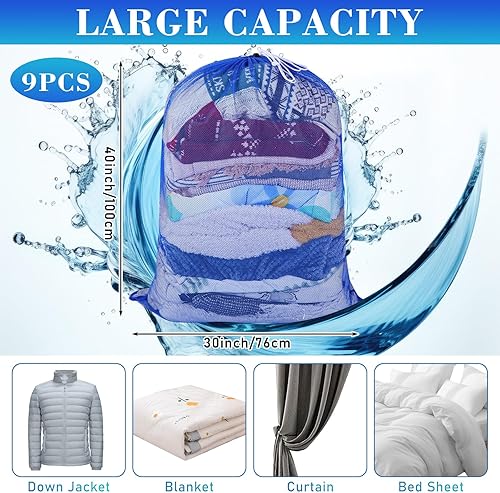 Miniatura 3 de Windyun Bolsa de malla para la lavandería, 9 unidades, 30 x 40 pulgadas, bolsas de malla grandes de alta resistencia, con cordón, con bloqueo