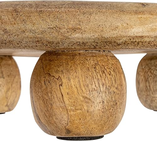 Miniatura 4 de Creative Co-Op Pedestal redondo de madera de mango tallado a mano de 9.75 pulgadas, natural