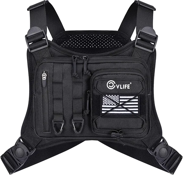 CVLIFE Outdoor Chest Bag for Men, Tactical Chest Pack, Adjustable Running Vest Bag, Lightweight Anti-theft EDC Rig for Hiking