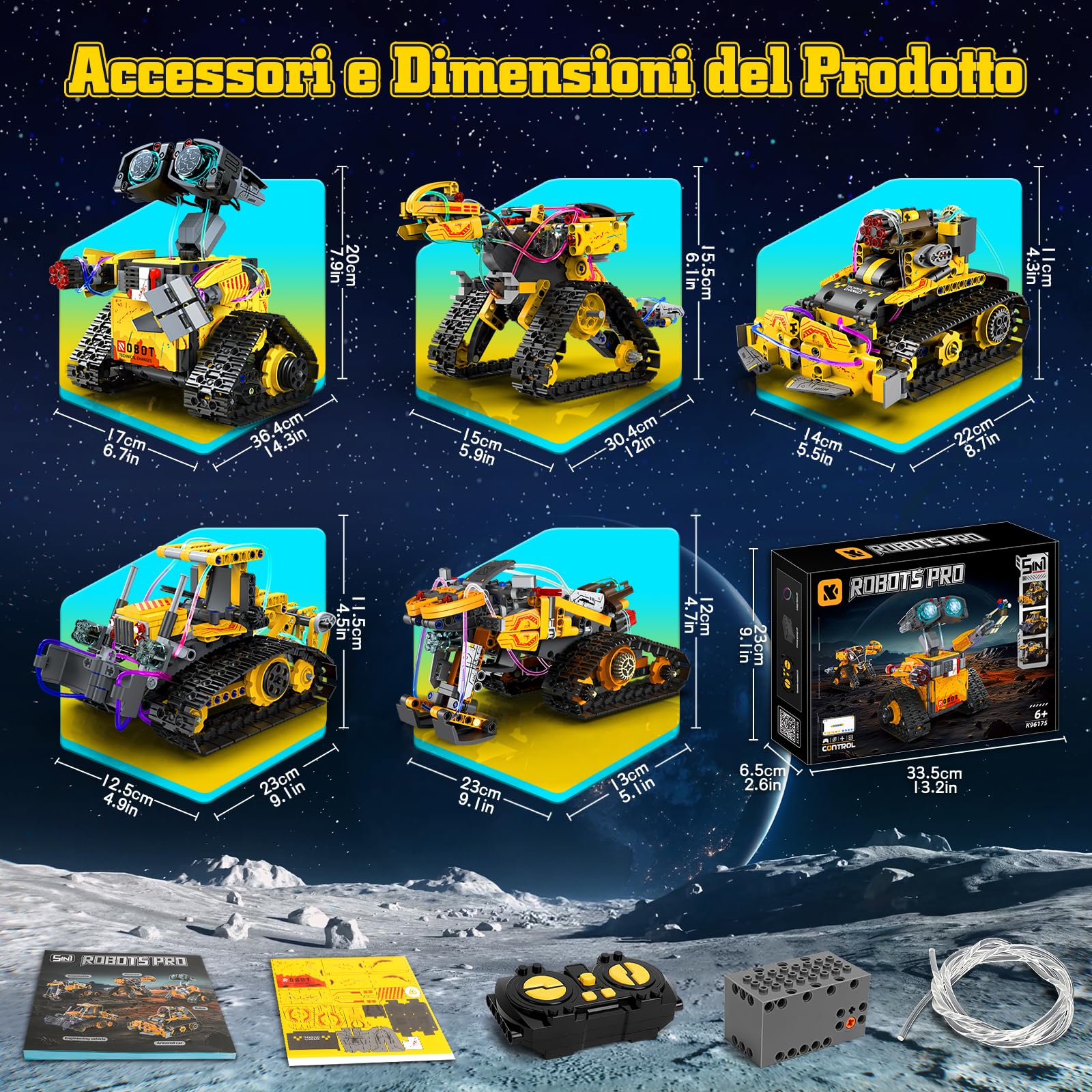 YOOHBERRYS Technic Robot Telecomandati per Bambini, 5-in-1 Kit di Costruzione di Robot Programmabile con App e Telecomando, Regalo Educativo per Ragazzi e Ragazze Dagli 6 ai 12 anni (Giallo)