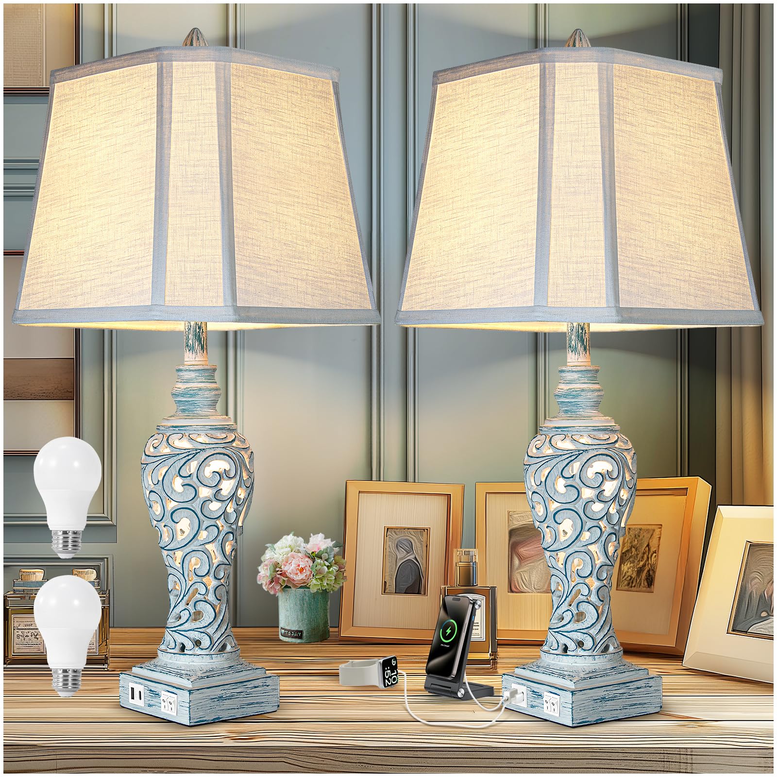 Table Lamp Bedside Lamps Set of 2 28 5 Luxsight Farmhouse Table Lamps for Bedroom Lamps for Nightstands