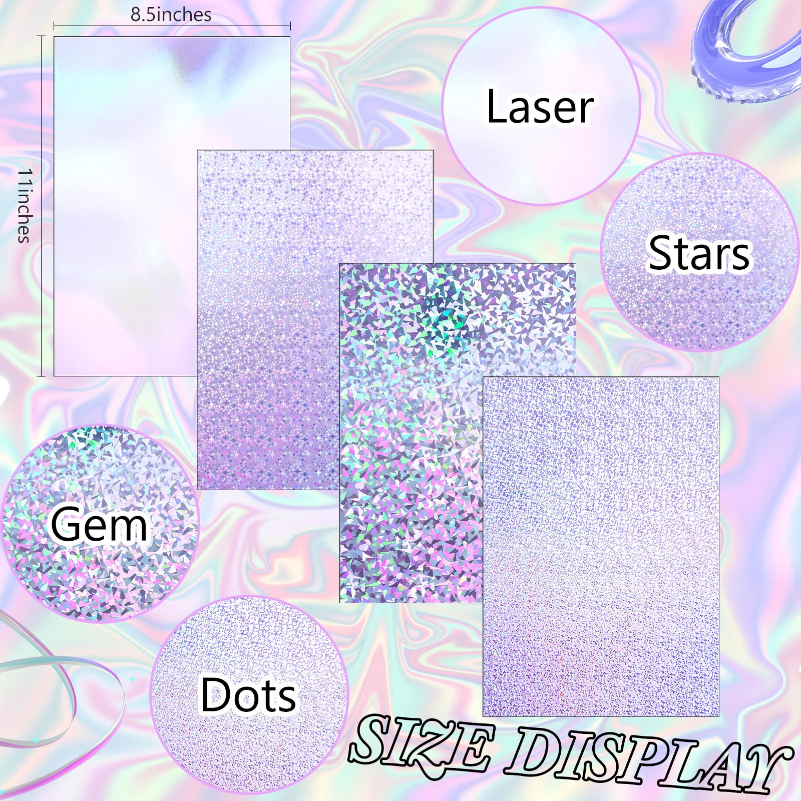 Kosiz 100 hojas de papel holográfico metálico brillante iridiscente espejo hojas de 8.5 x 11 pulgadas, papel de color mixto de 250 g/m², cartulina metálica gruesa para álbumes de recortes, cartas,