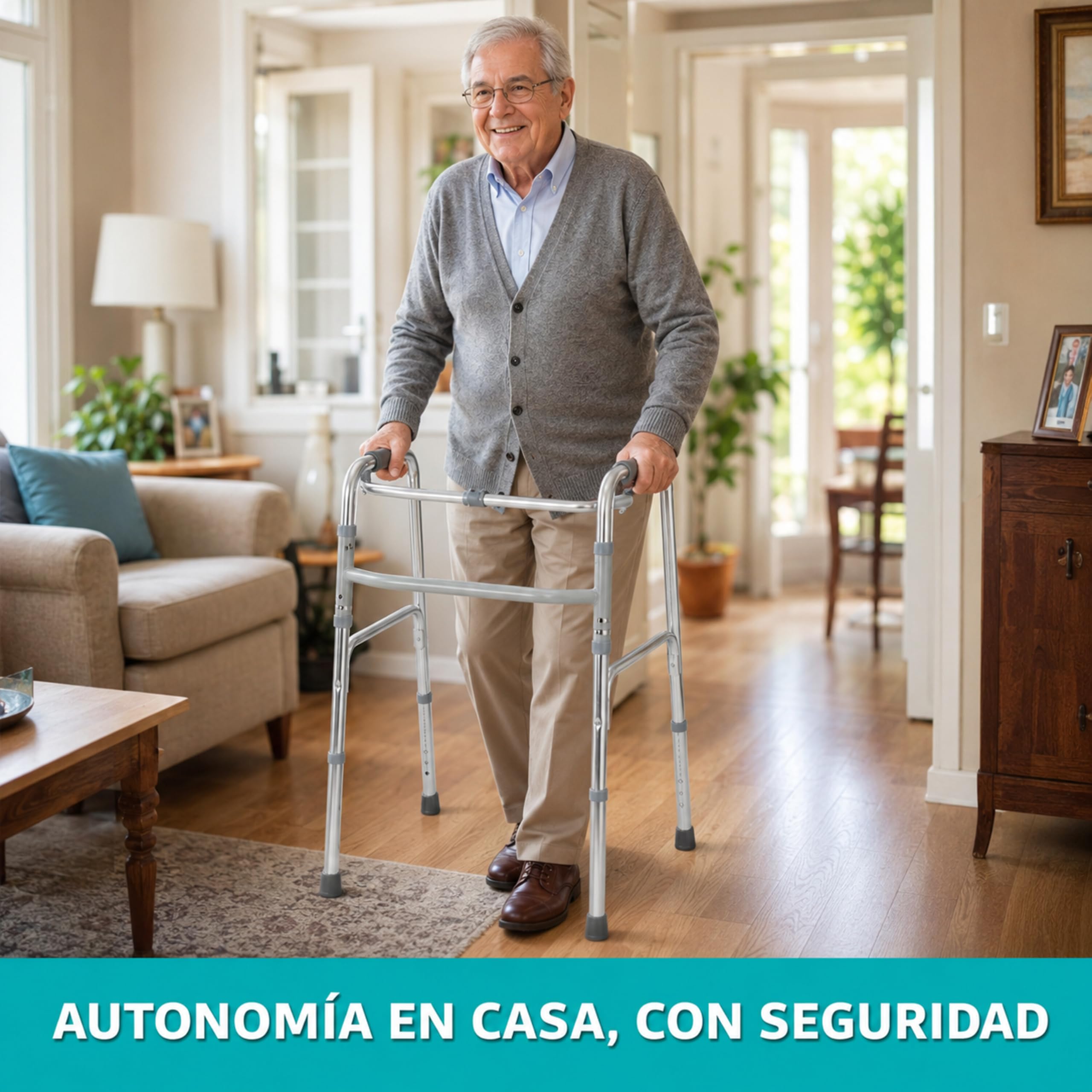 Andador Plegable para Adulto de Aluminio. Andador Ortopédico sin Ruedas. Andador Ligero para Mayores. Caminador para Adultos Regulable en Altura. Andador de Aluminio Recíproco.