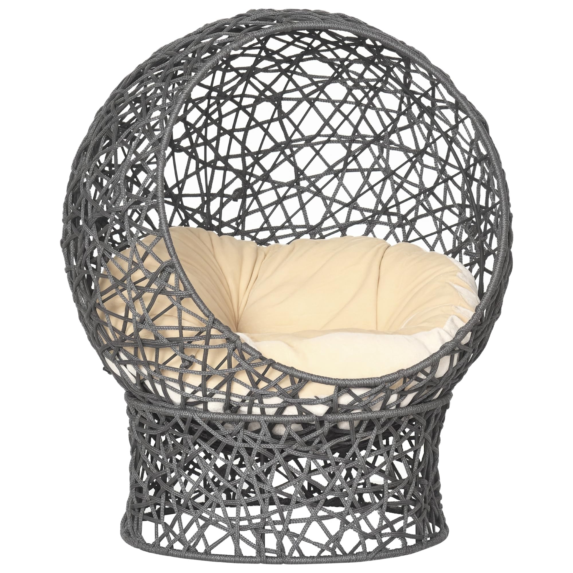 PawHut Katzenkorb, Katzenhöhle mit Kissen, Katzenhütte aus Polyester-Seil, Katzenbett mit Zylindrischem Sockel, Haustierbett, Violett+Cremeweiß, 50 x 50 x 60 cm