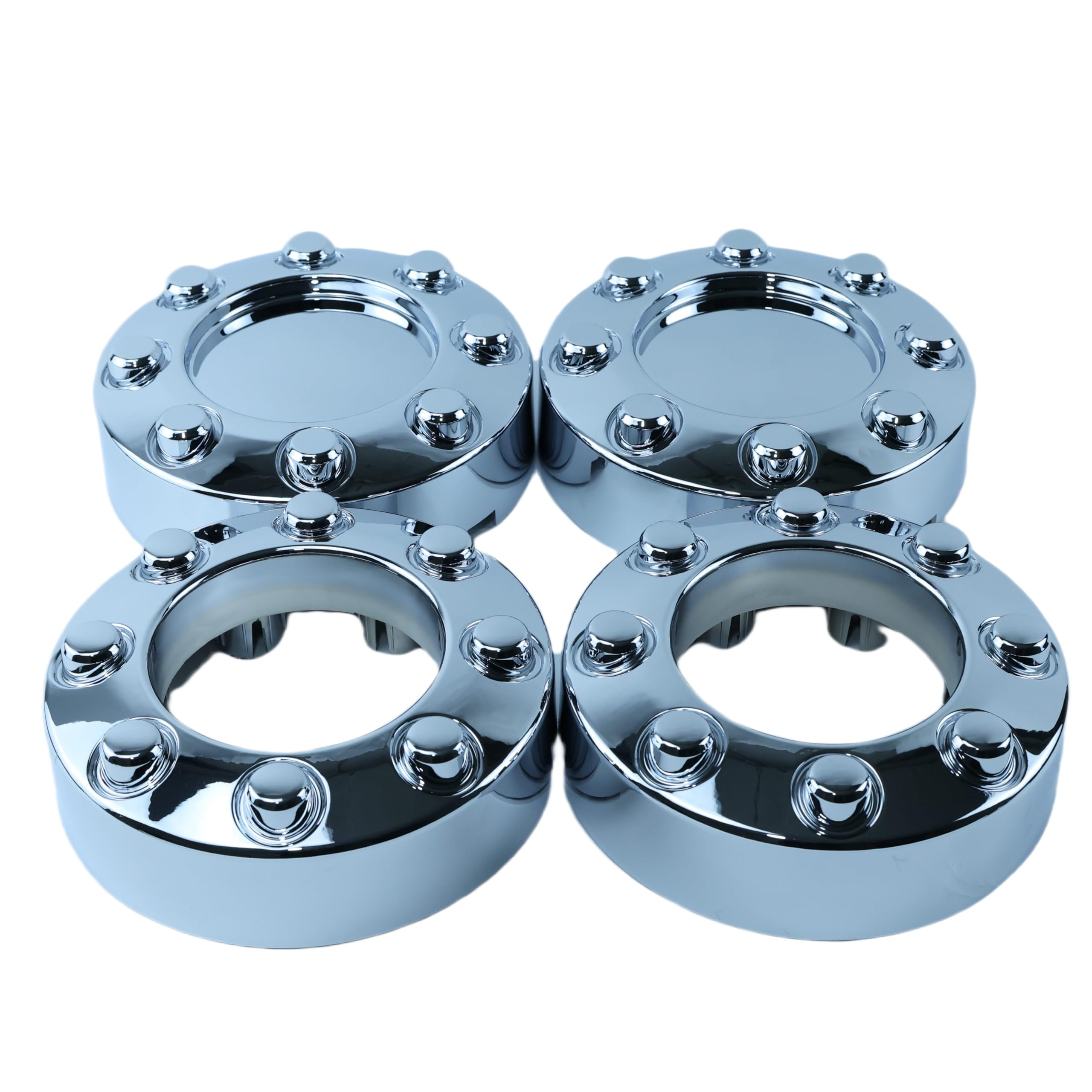 Photo 1 of Set of 4 New Chrome 4x4 Wheel Center Caps Replacement for 2005-2018 F250 F350 SRW (Single Rear Wheel) 4WD Pickup Truck 2 Open Front, 2 Closed Rear Caps? Size: 8-3/8" Diameter, 3" Tall